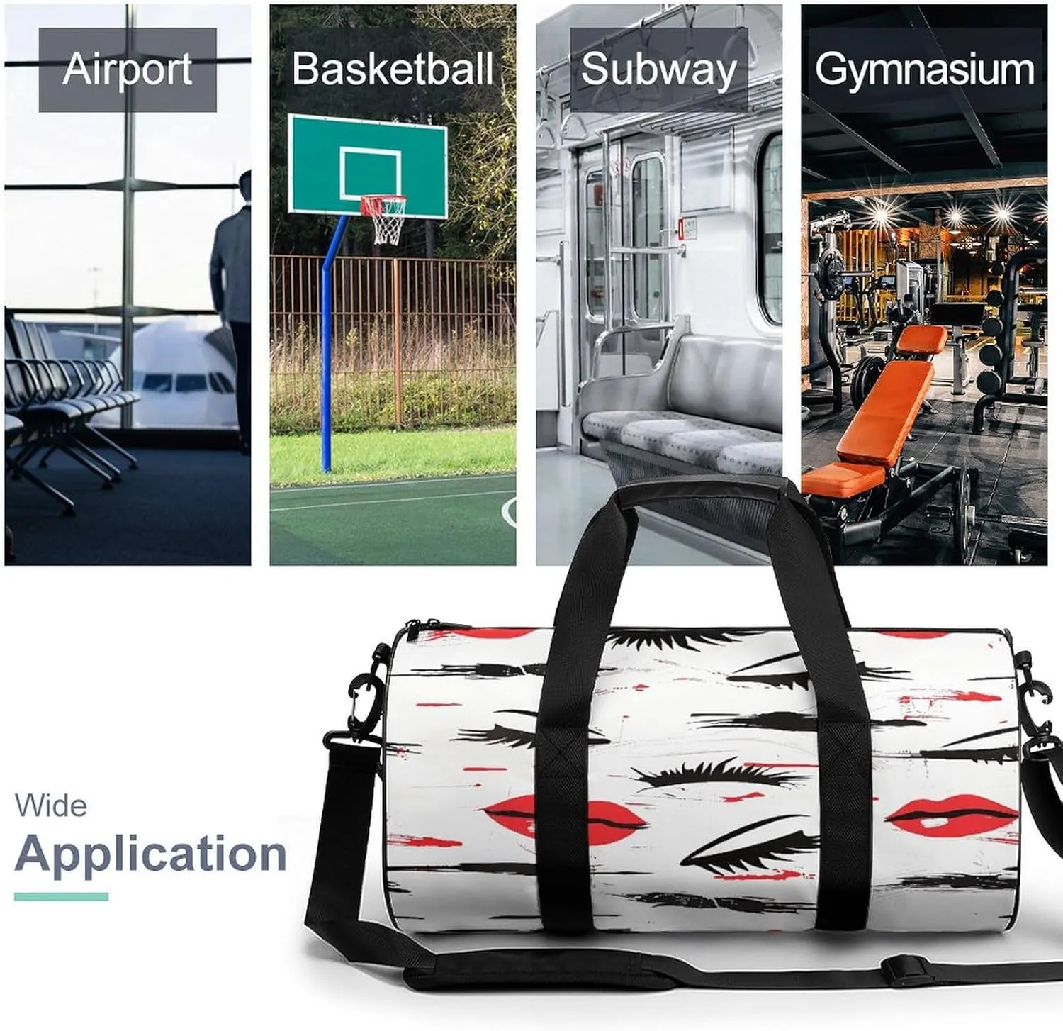 Travel Duffel Bag for Men And Women,Lips And Eyelashes Waterproof Sports Fitness Bag Portable Travel Duffel Bag