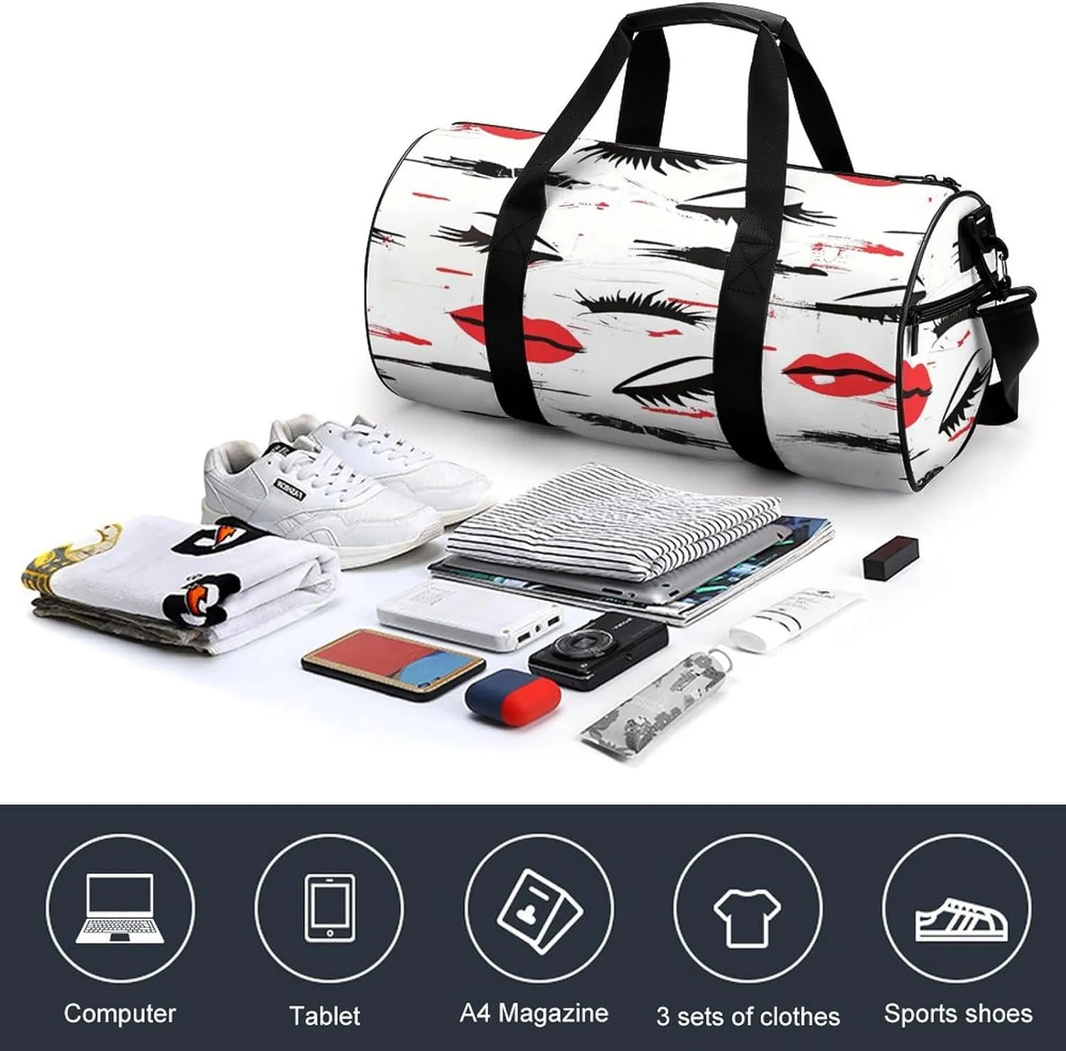 Travel Duffel Bag for Men And Women,Lips And Eyelashes Waterproof Sports Fitness Bag Portable Travel Duffel Bag