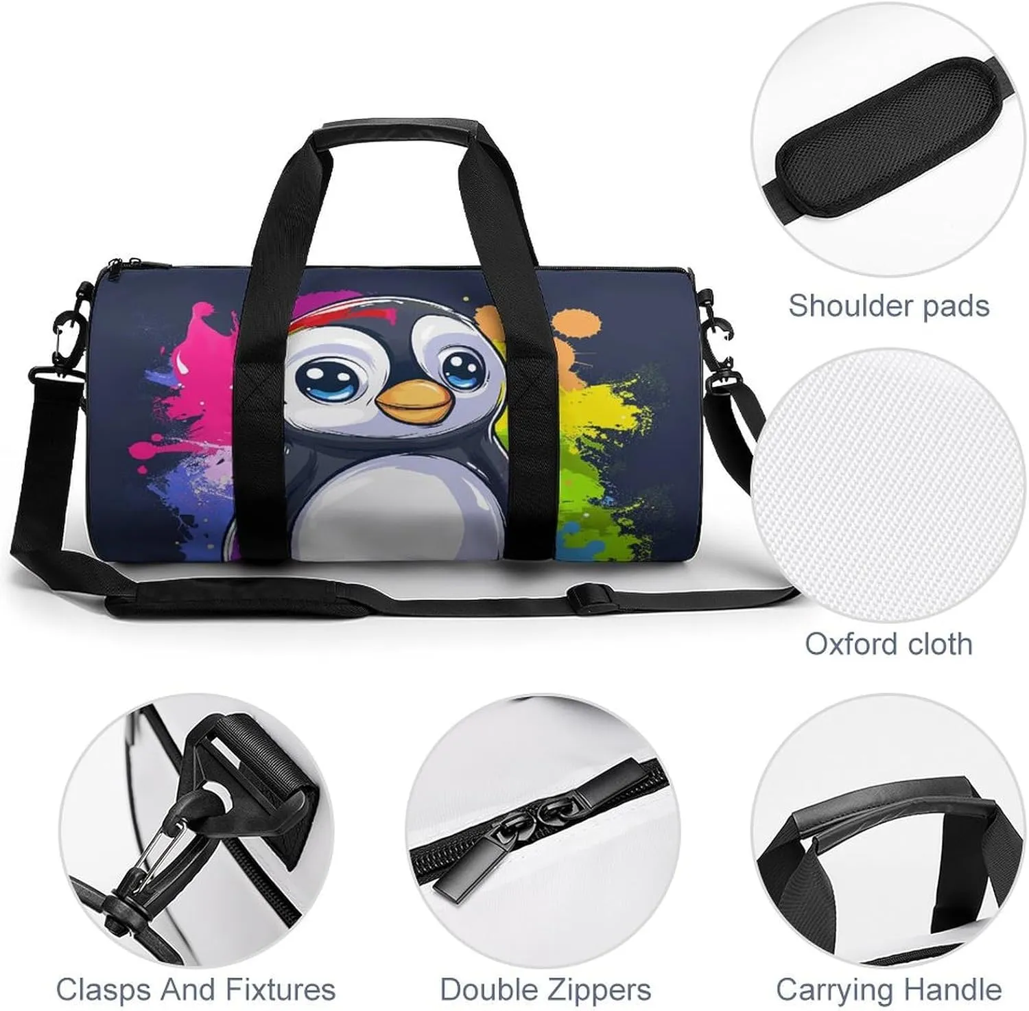 Travel Duffel Bag for Men And Women,Little Colorful Penguin Waterproof Sports Fitness Bag Portable Travel Duffel Bag