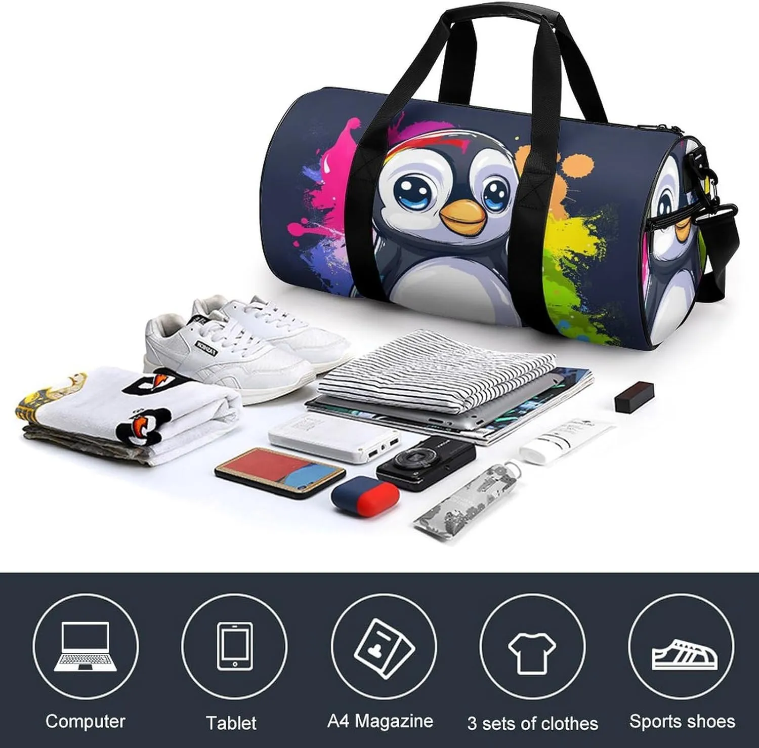 Travel Duffel Bag for Men And Women,Little Colorful Penguin Waterproof Sports Fitness Bag Portable Travel Duffel Bag