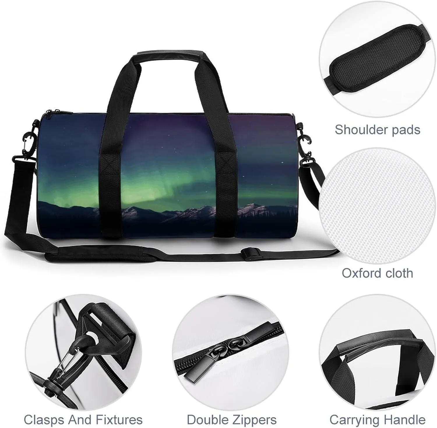 Travel Duffel Bag for Men And Women,Northern Aurora Night Waterproof Sports Fitness Bag Portable Travel Duffel Bag