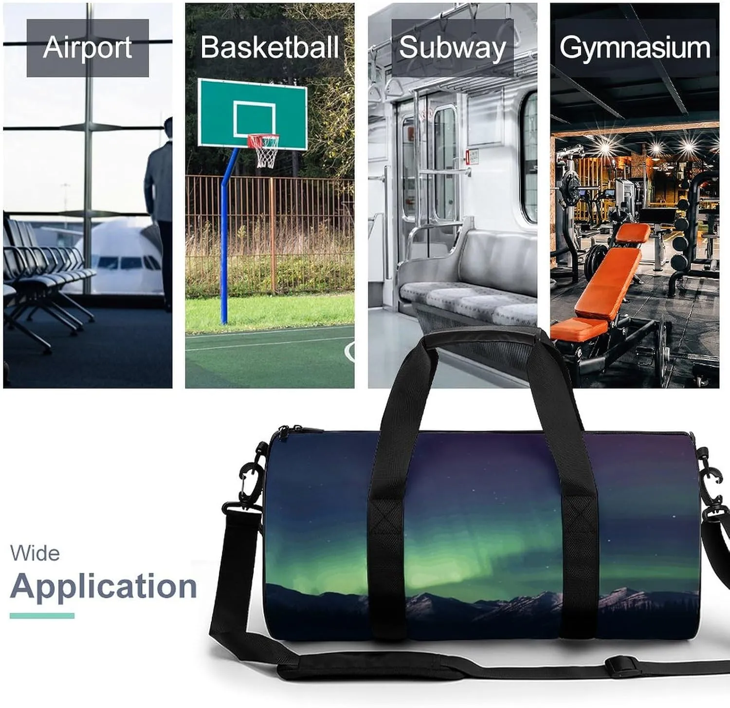 Travel Duffel Bag for Men And Women,Northern Aurora Night Waterproof Sports Fitness Bag Portable Travel Duffel Bag