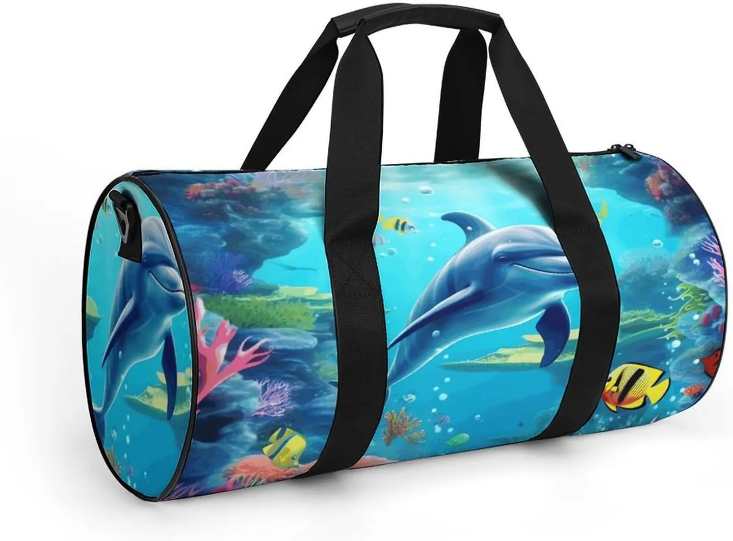 Travel Duffel Bag for Men And Women,Ocean Underwater Dolphin Fish Waterproof Sports Fitness Bag Portable Travel Duffel Bag, 17.7in/9in/9in