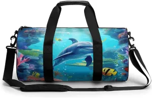 Travel Duffel Bag for Men And Women,Ocean Underwater Dolphin Fish Waterproof Sports Fitness Bag Portable Travel Duffel Bag, 17.7in/9in/9in