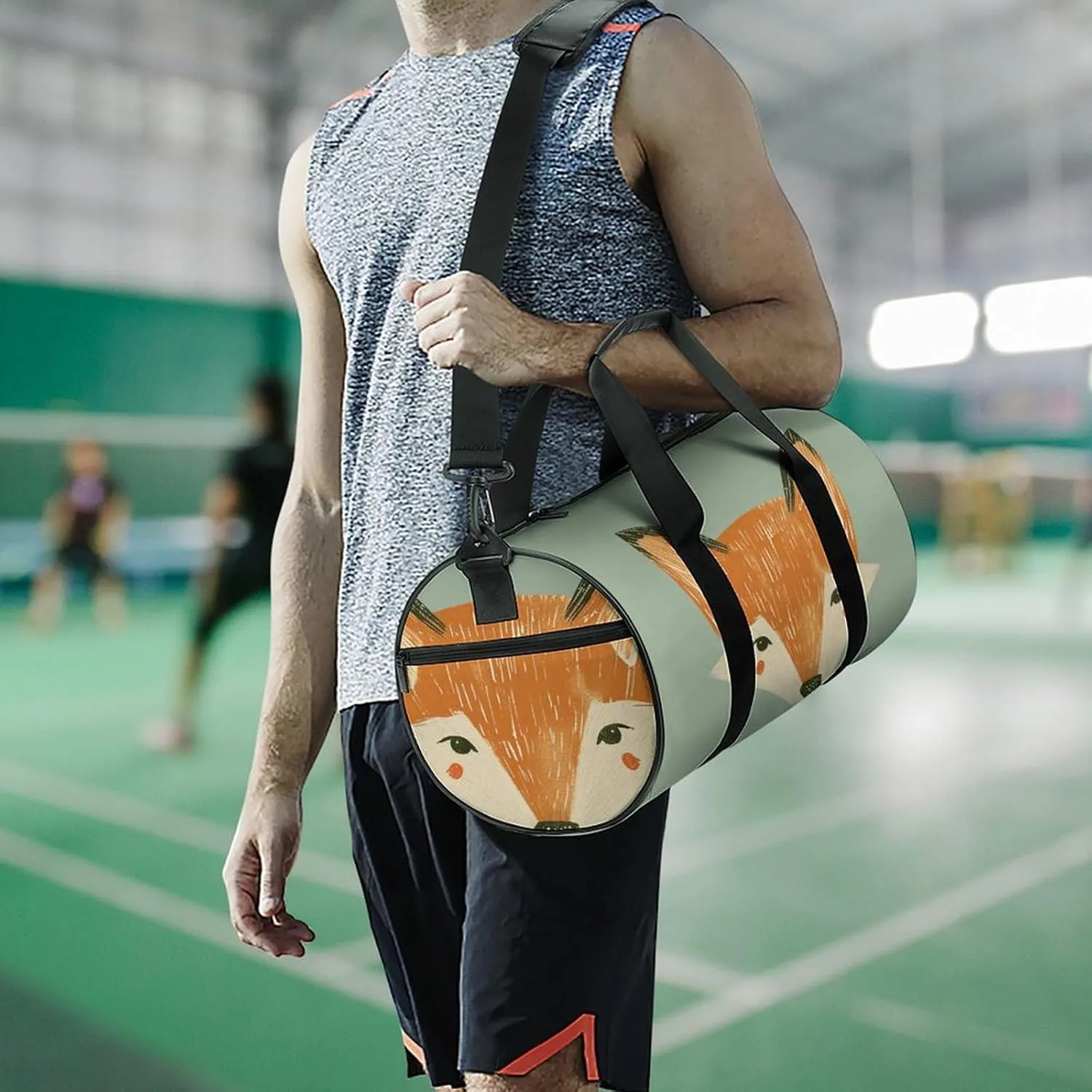 Travel Duffel Bag for Men And Women,Orange Fox Face Waterproof Sports Fitness Bag Portable Travel Duffel Bag