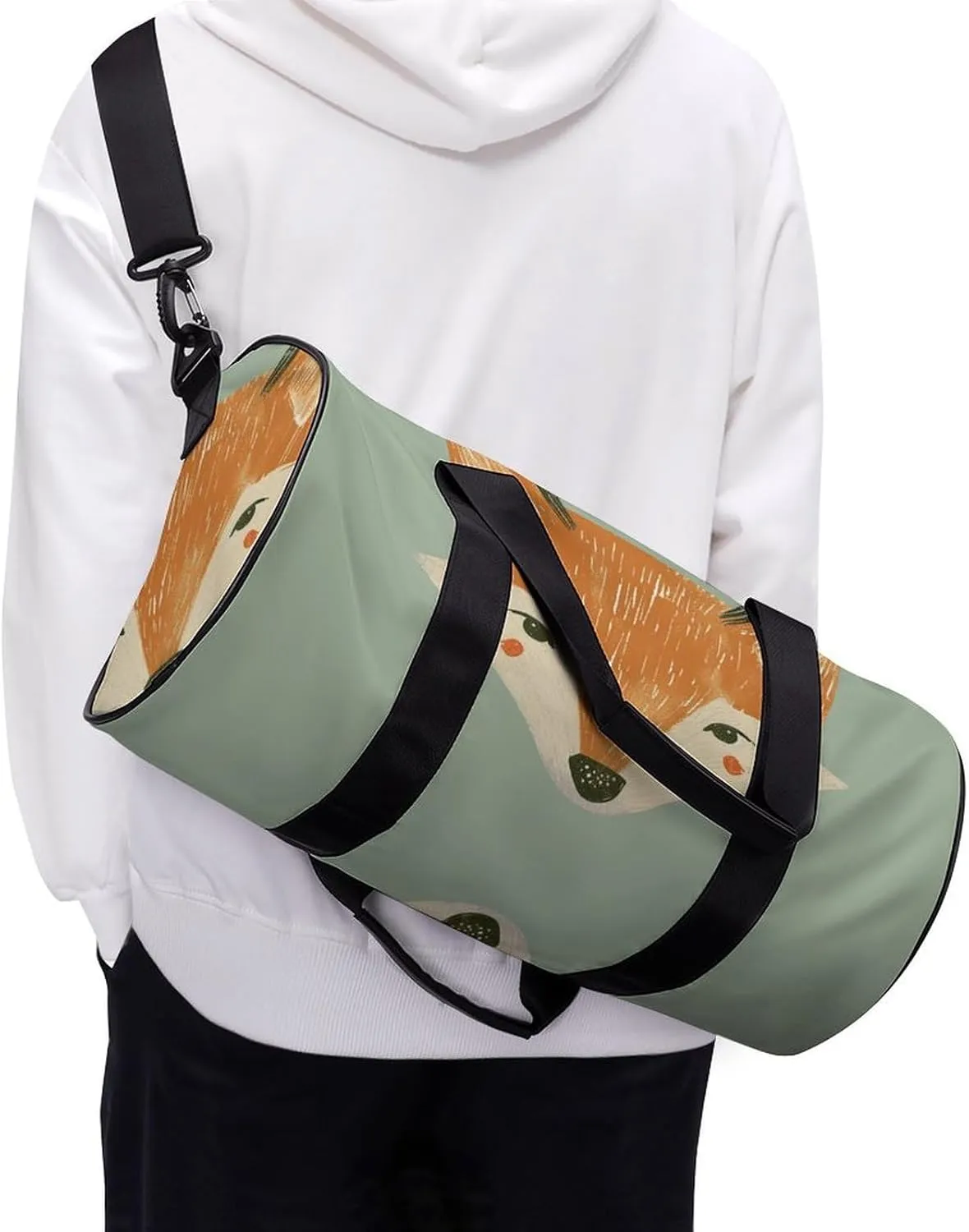 Travel Duffel Bag for Men And Women,Orange Fox Face Waterproof Sports Fitness Bag Portable Travel Duffel Bag
