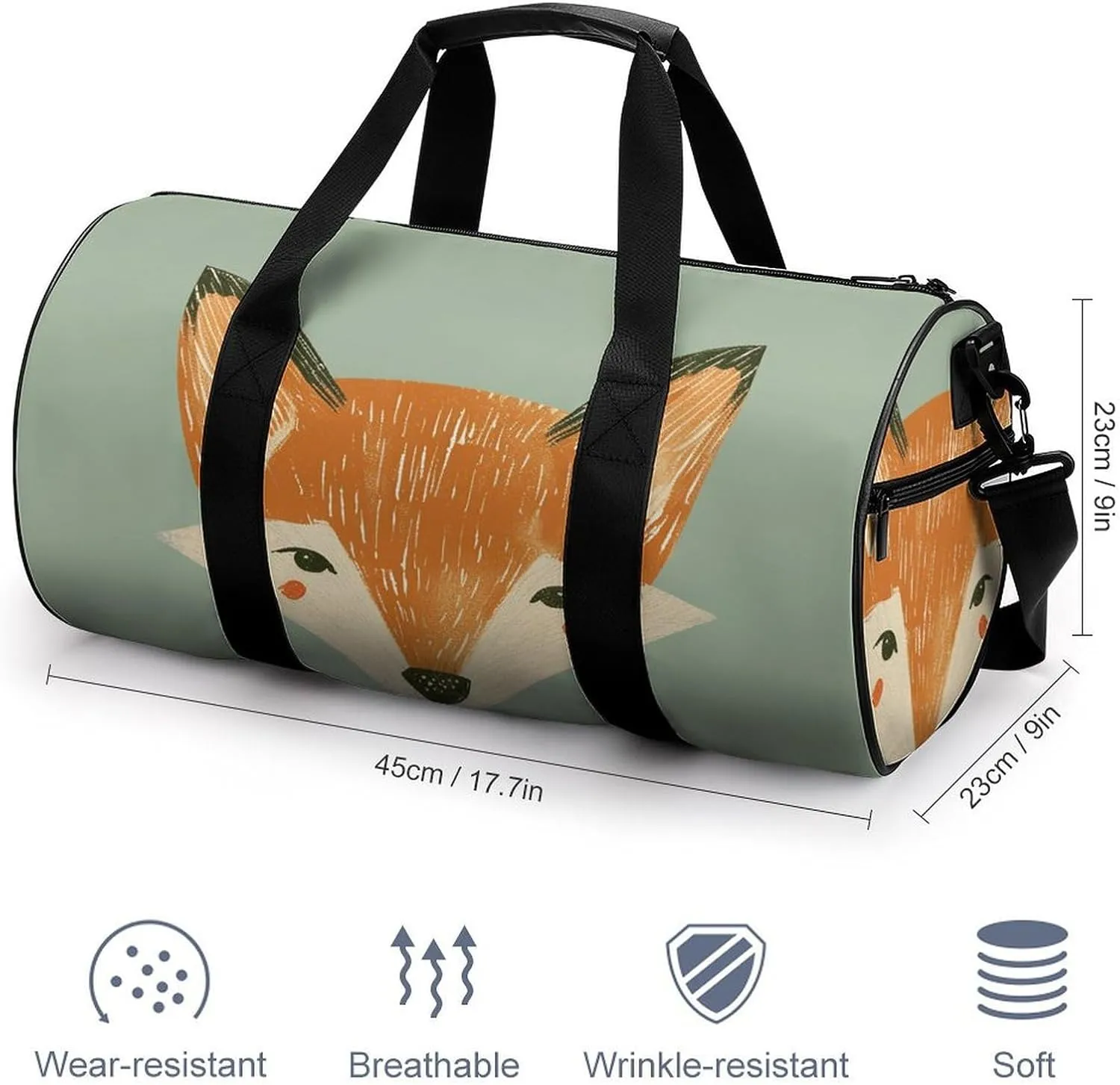 Travel Duffel Bag for Men And Women,Orange Fox Face Waterproof Sports Fitness Bag Portable Travel Duffel Bag
