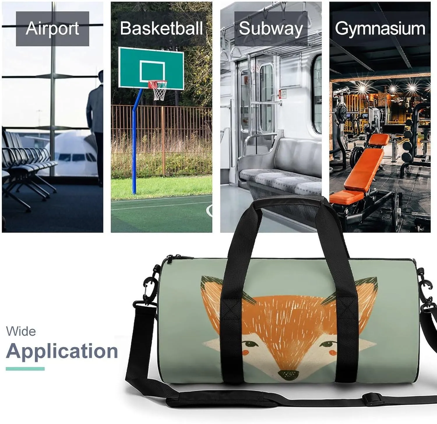 Travel Duffel Bag for Men And Women,Orange Fox Face Waterproof Sports Fitness Bag Portable Travel Duffel Bag