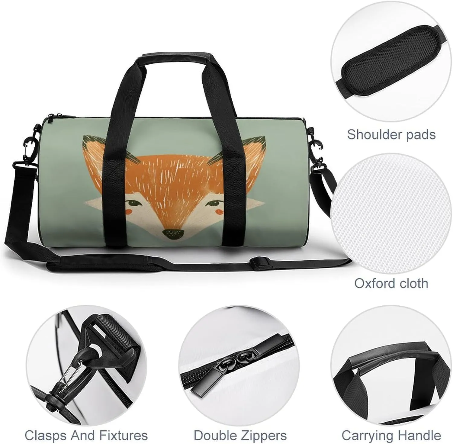 Travel Duffel Bag for Men And Women,Orange Fox Face Waterproof Sports Fitness Bag Portable Travel Duffel Bag