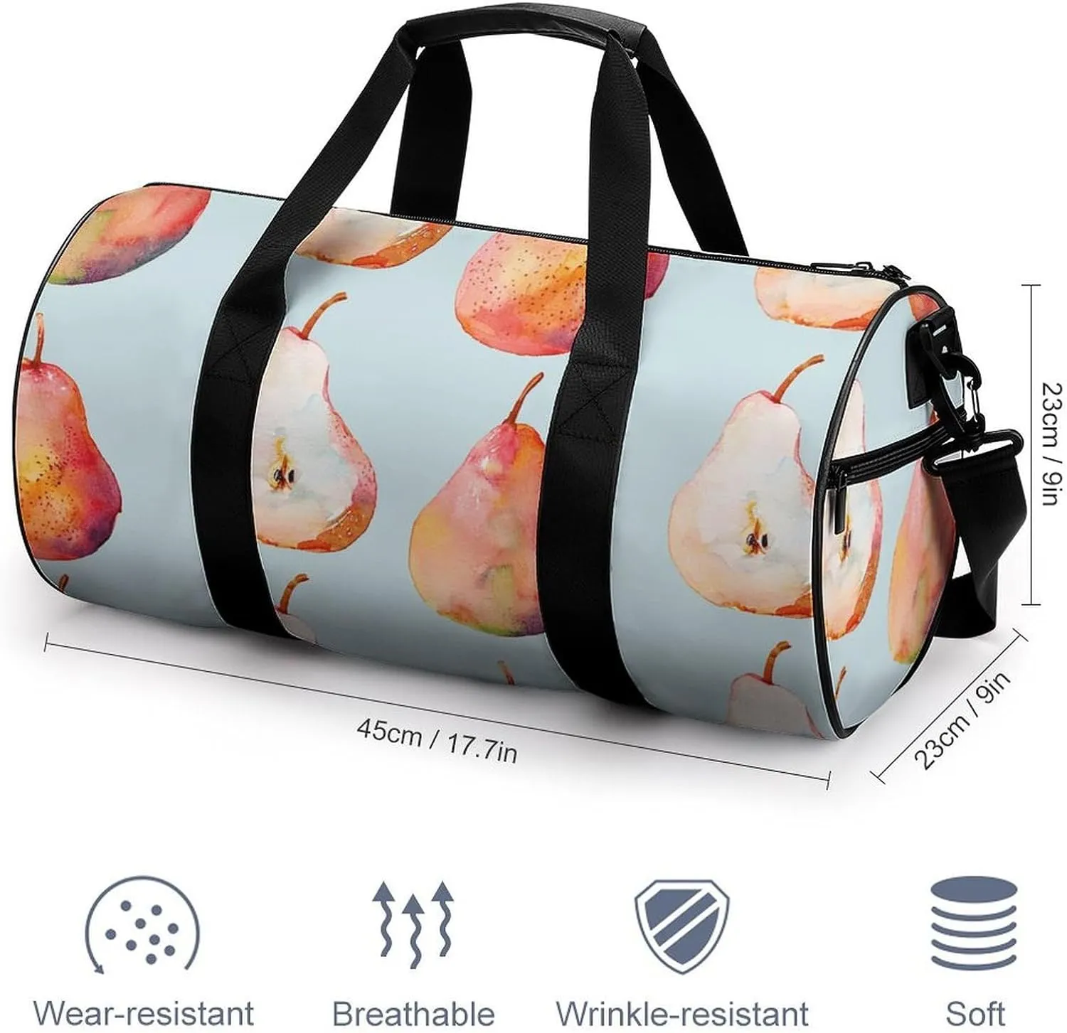 Travel Duffel Bag for Men And Women,Orange Pear Pattern Waterproof Sports Fitness Bag Portable Travel Duffel Bag