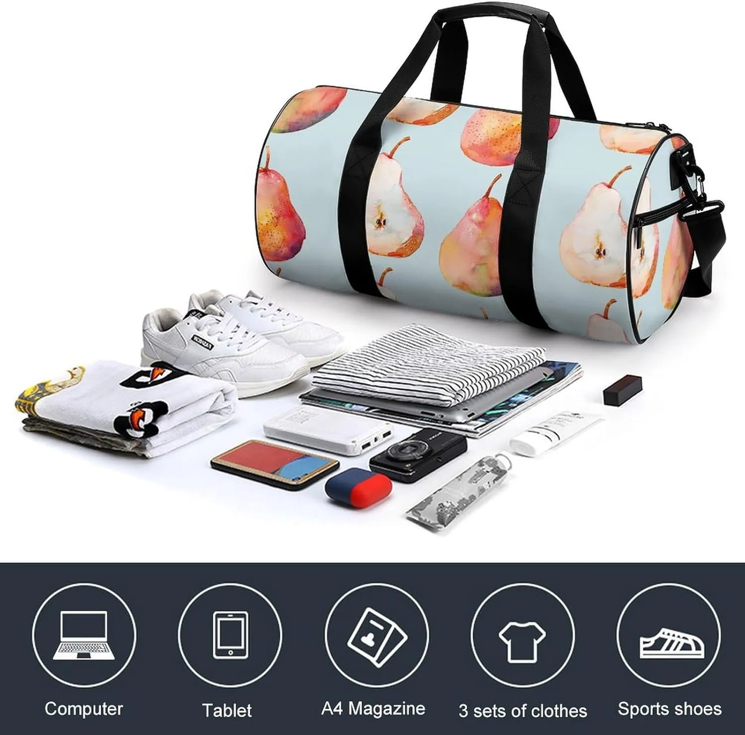 Travel Duffel Bag for Men And Women,Orange Pear Pattern Waterproof Sports Fitness Bag Portable Travel Duffel Bag
