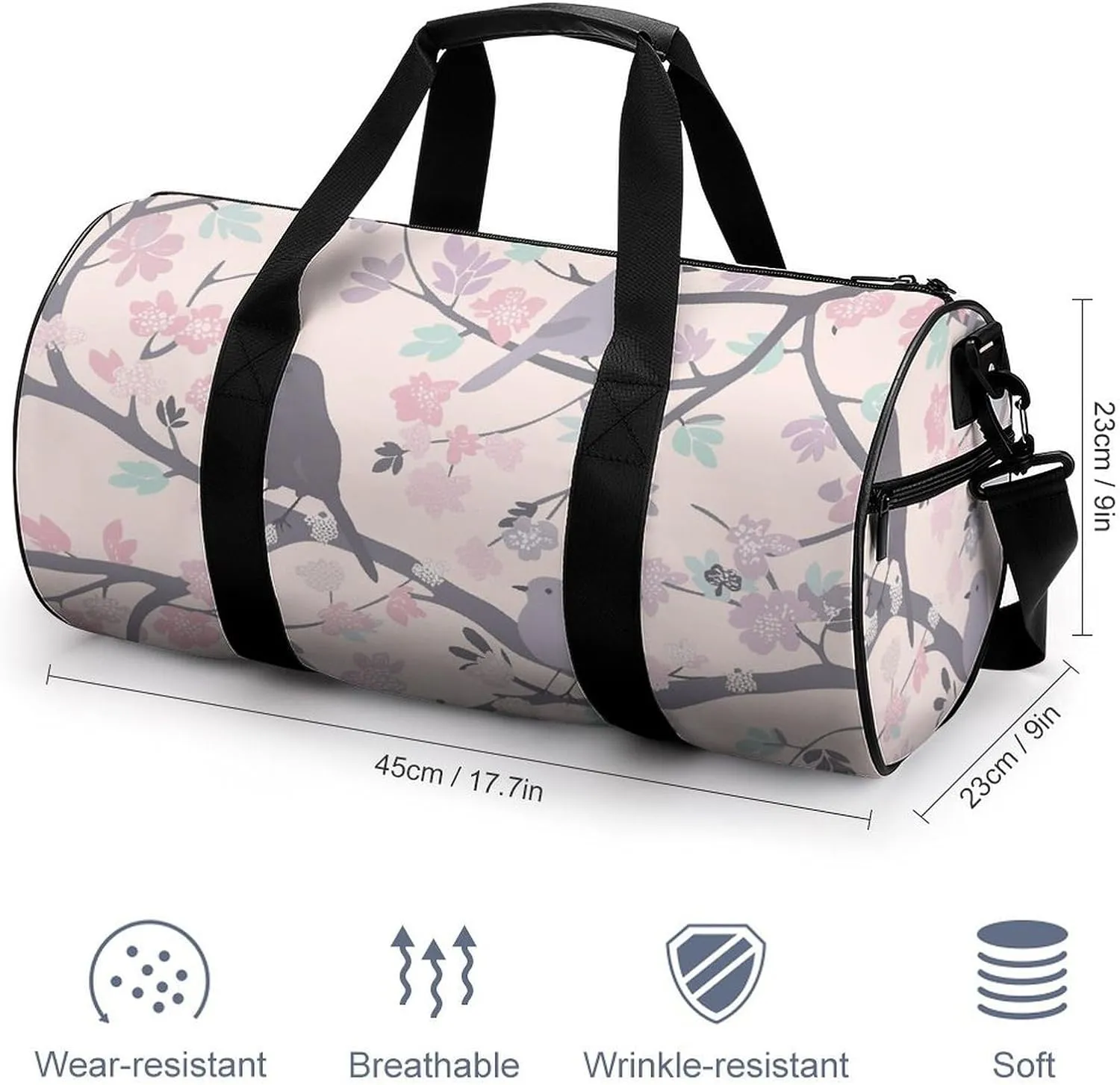 Travel Duffel Bag for Men And Women,Pastel Peach Bird Waterproof Sports Fitness Bag Portable Travel Duffel Bag
