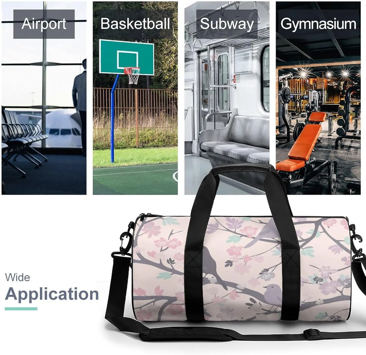 Travel Duffel Bag for Men And Women,Pastel Peach Bird Waterproof Sports Fitness Bag Portable Travel Duffel Bag