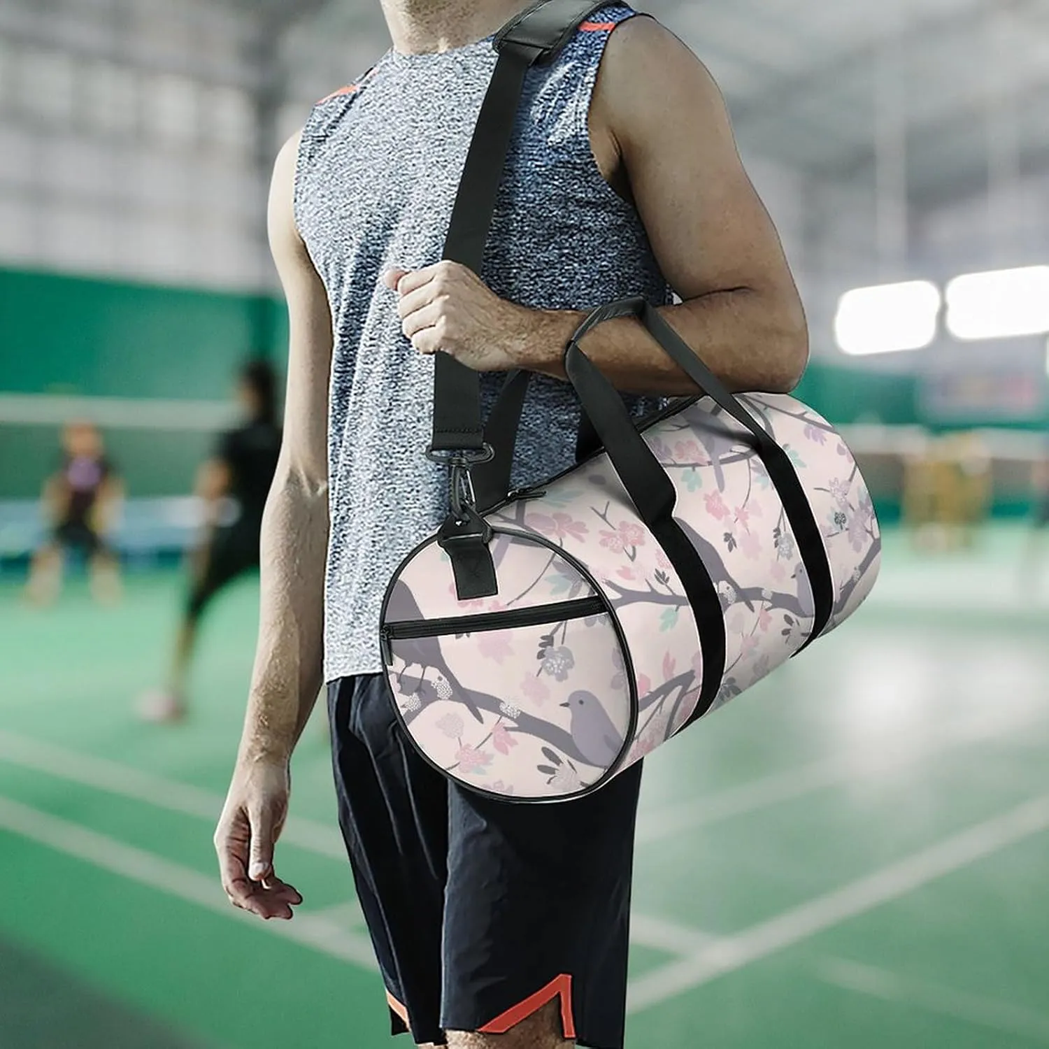 Travel Duffel Bag for Men And Women,Pastel Peach Bird Waterproof Sports Fitness Bag Portable Travel Duffel Bag