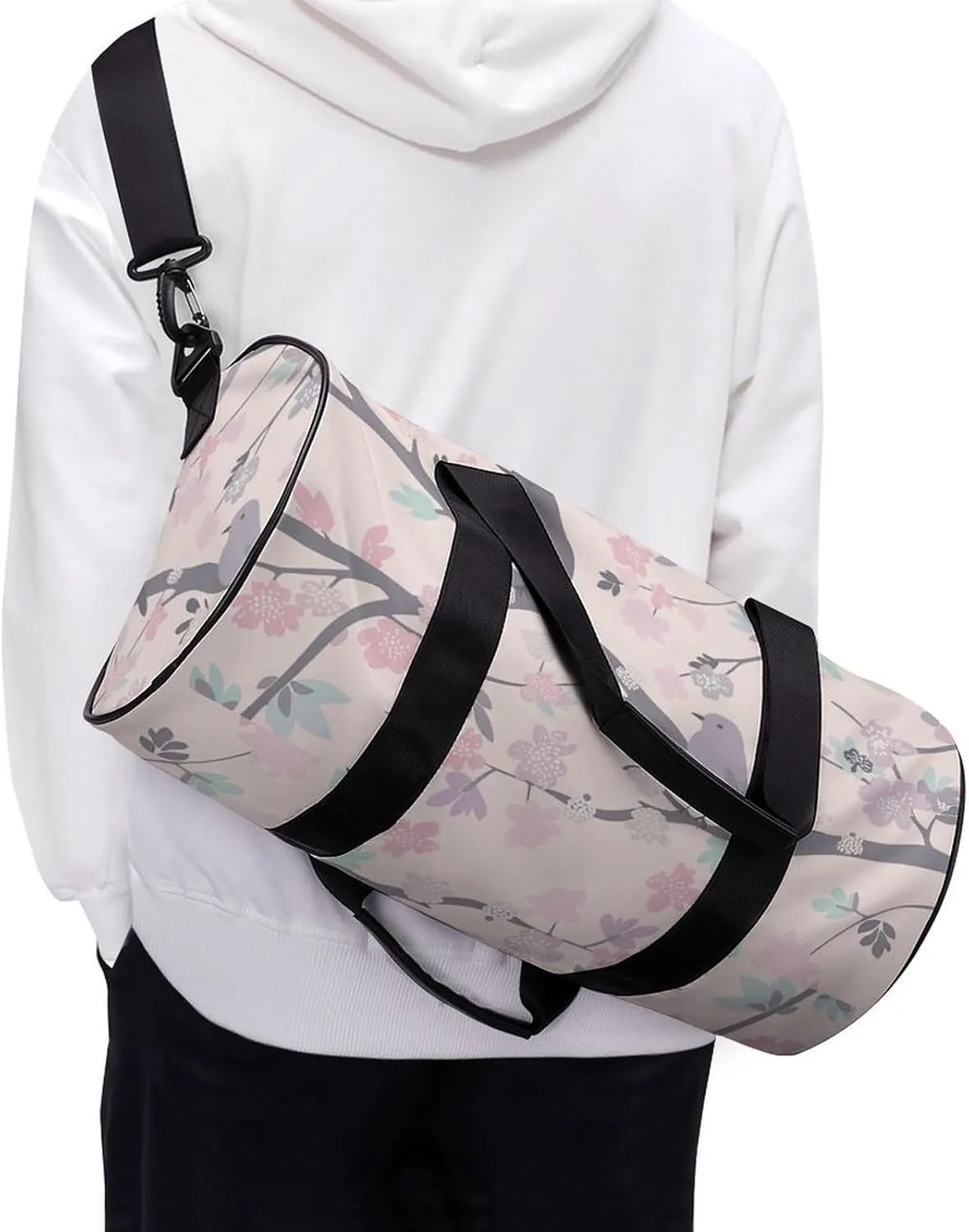 Travel Duffel Bag for Men And Women,Pastel Peach Bird Waterproof Sports Fitness Bag Portable Travel Duffel Bag