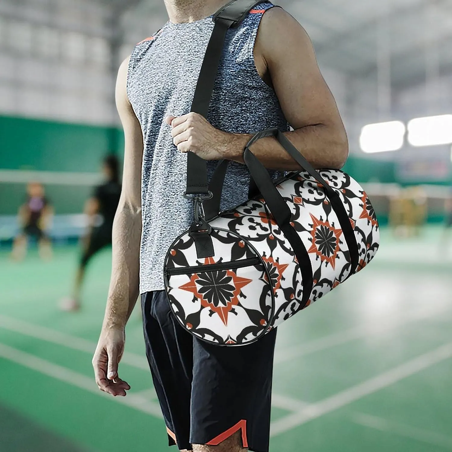 Travel Duffel Bag for Men And Women,Pattern Red Black Waterproof Sports Fitness Bag Portable Travel Duffel Bag