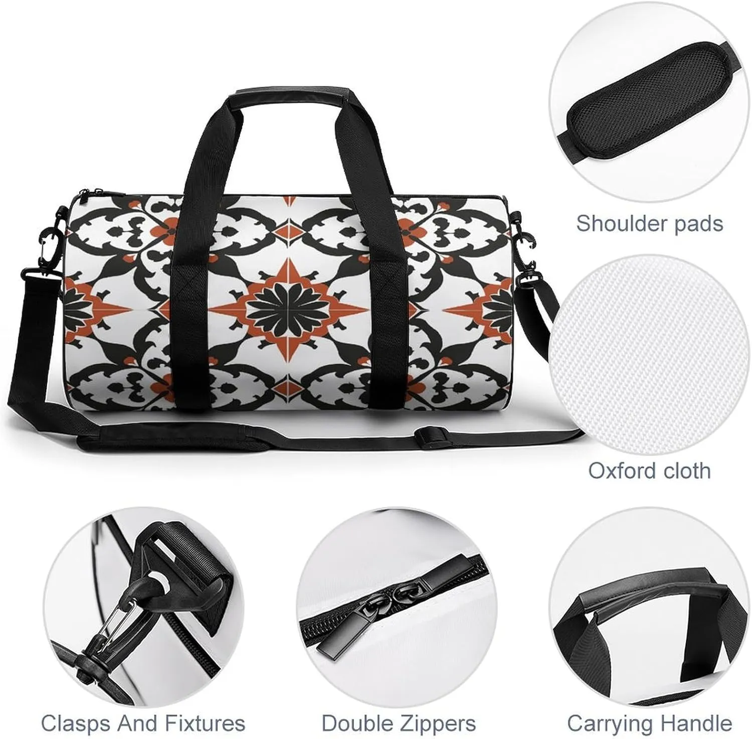 Travel Duffel Bag for Men And Women,Pattern Red Black Waterproof Sports Fitness Bag Portable Travel Duffel Bag