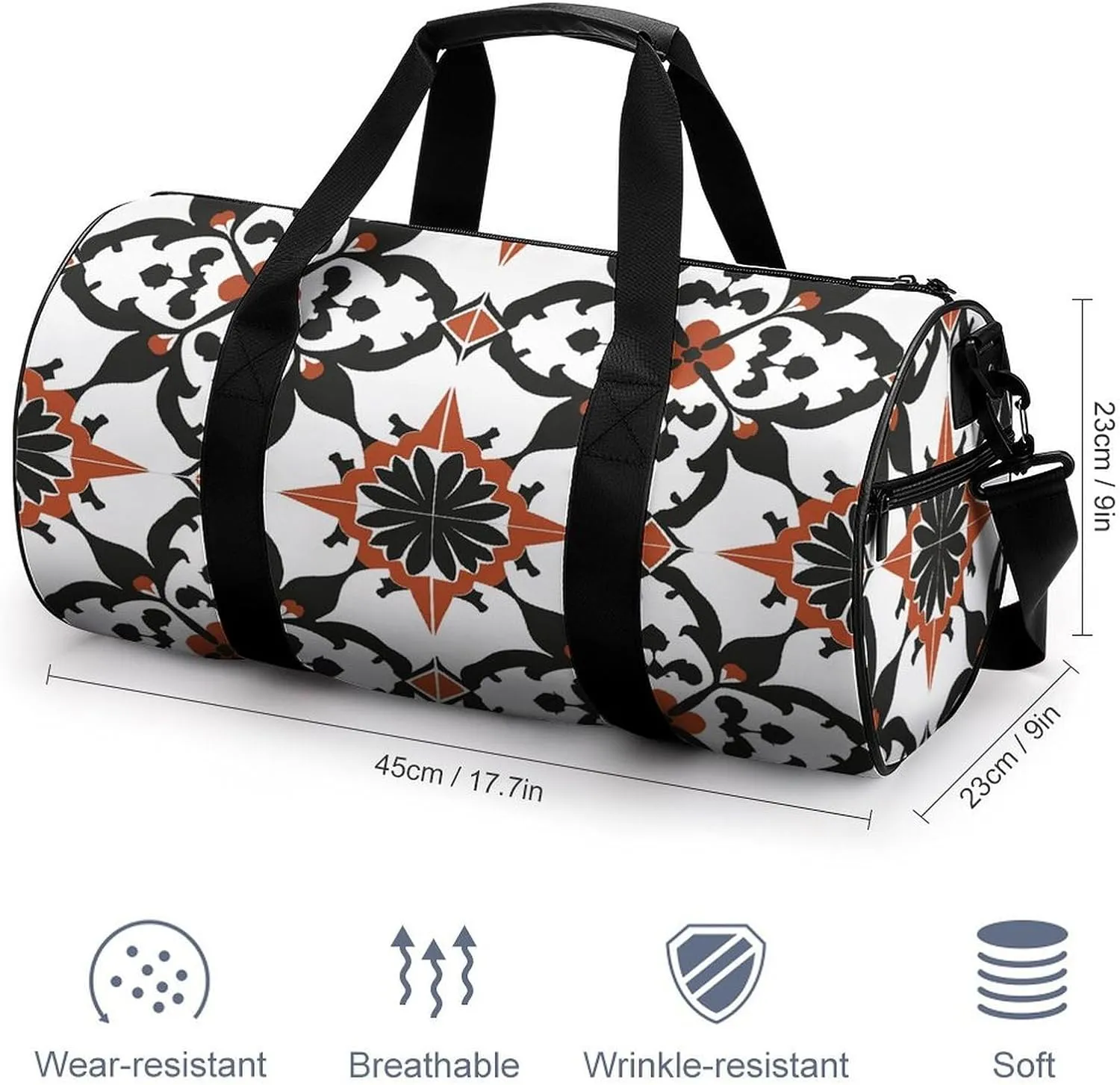 Travel Duffel Bag for Men And Women,Pattern Red Black Waterproof Sports Fitness Bag Portable Travel Duffel Bag