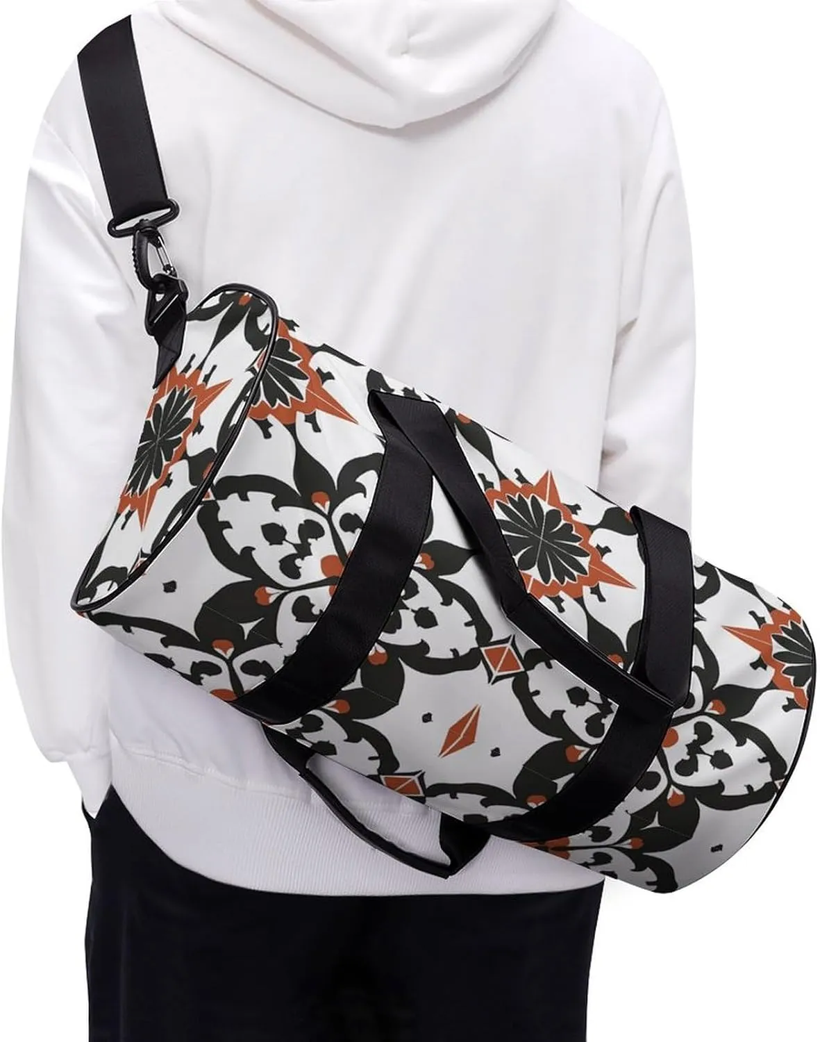 Travel Duffel Bag for Men And Women,Pattern Red Black Waterproof Sports Fitness Bag Portable Travel Duffel Bag