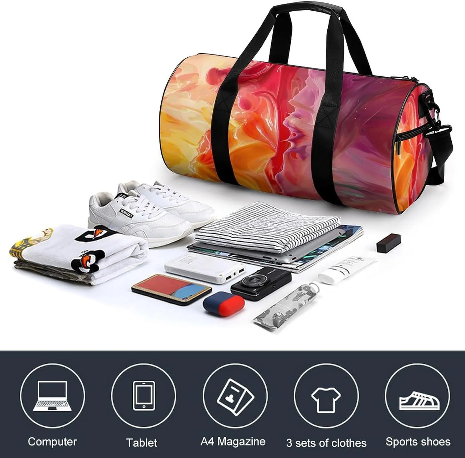 Travel Duffel Bag for Men And Women,Peach And Yellow Swirls Waterproof Sports Fitness Bag Portable Travel Duffel Bag