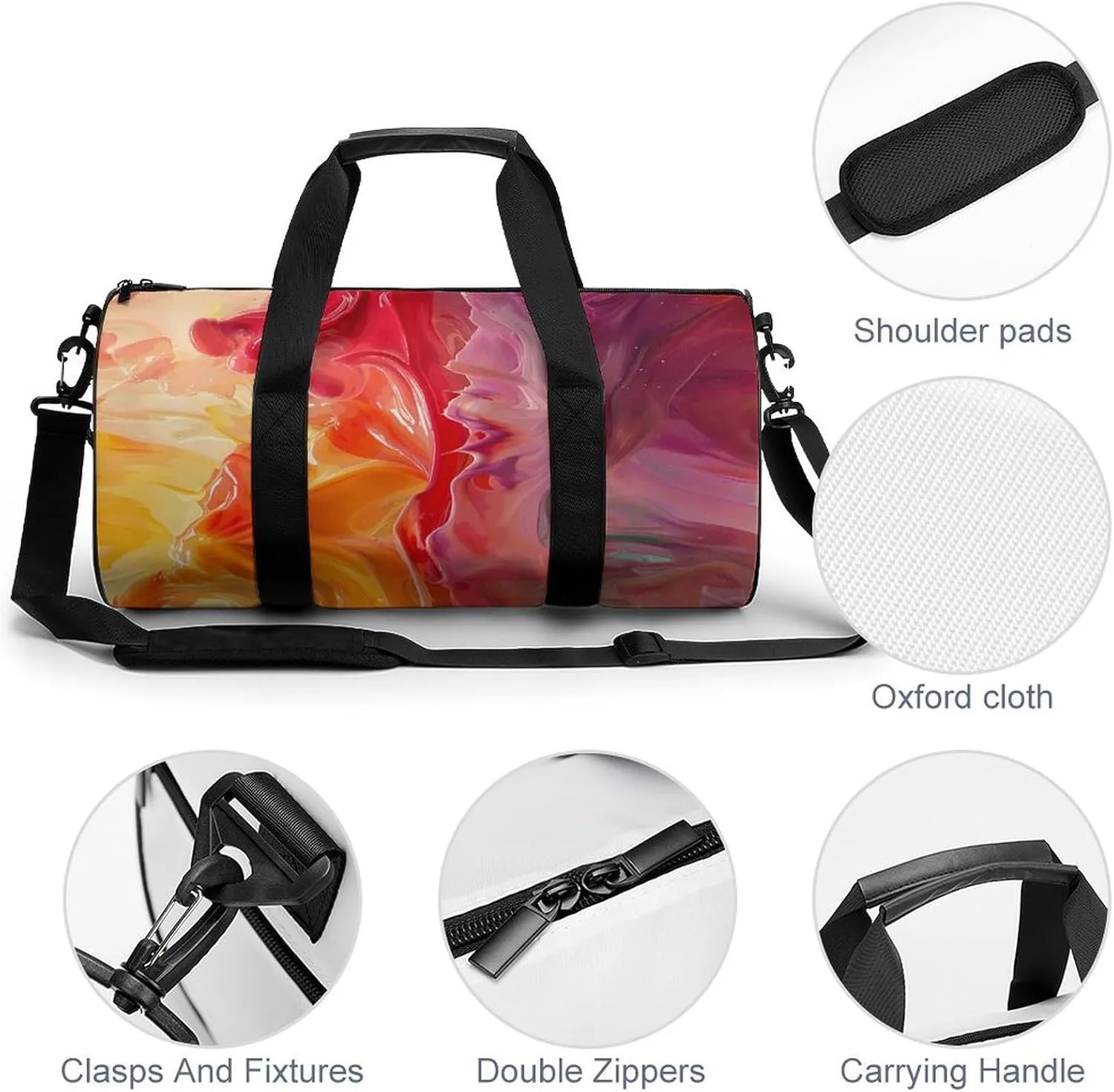 Travel Duffel Bag for Men And Women,Peach And Yellow Swirls Waterproof Sports Fitness Bag Portable Travel Duffel Bag
