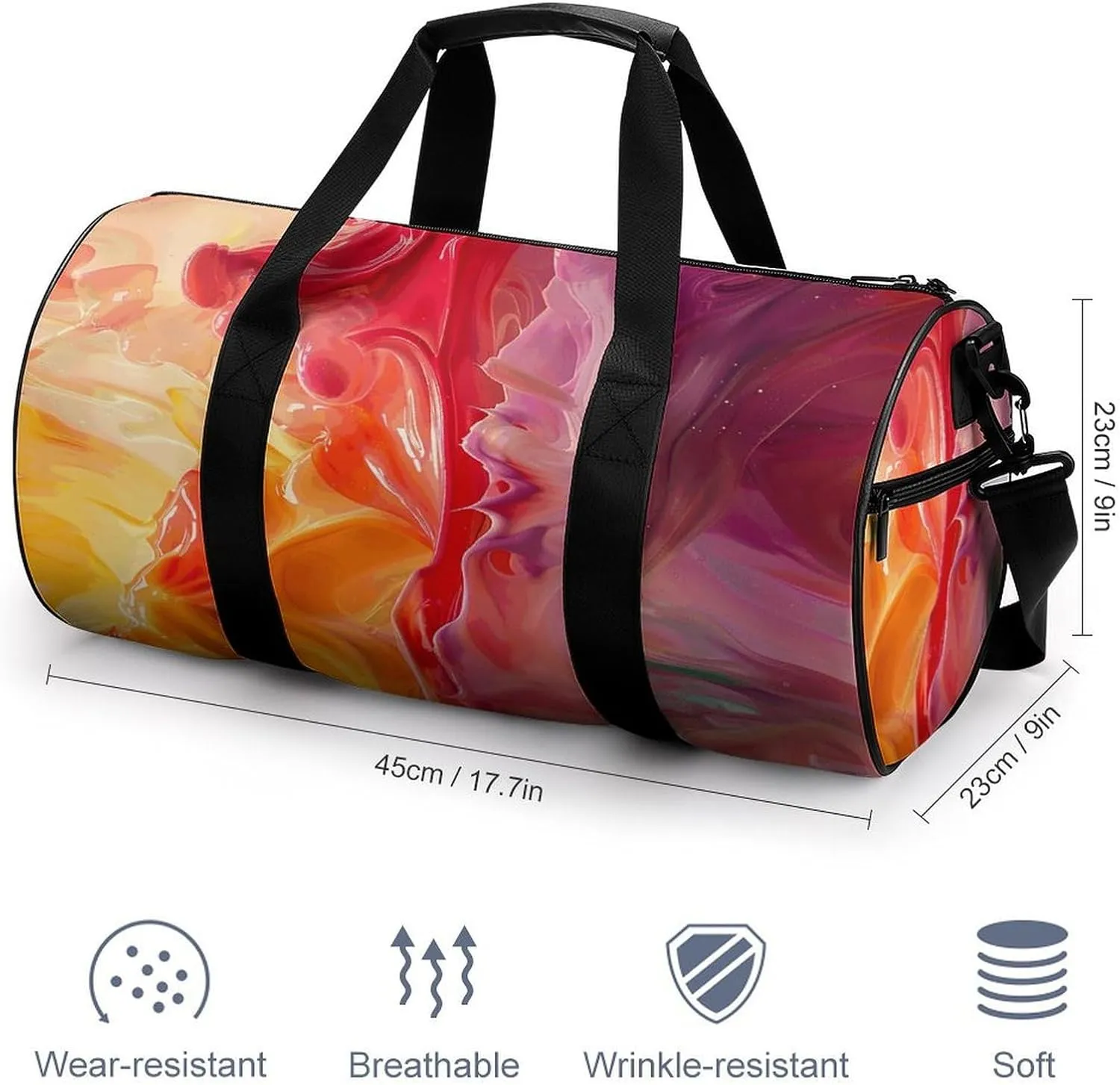 Travel Duffel Bag for Men And Women,Peach And Yellow Swirls Waterproof Sports Fitness Bag Portable Travel Duffel Bag