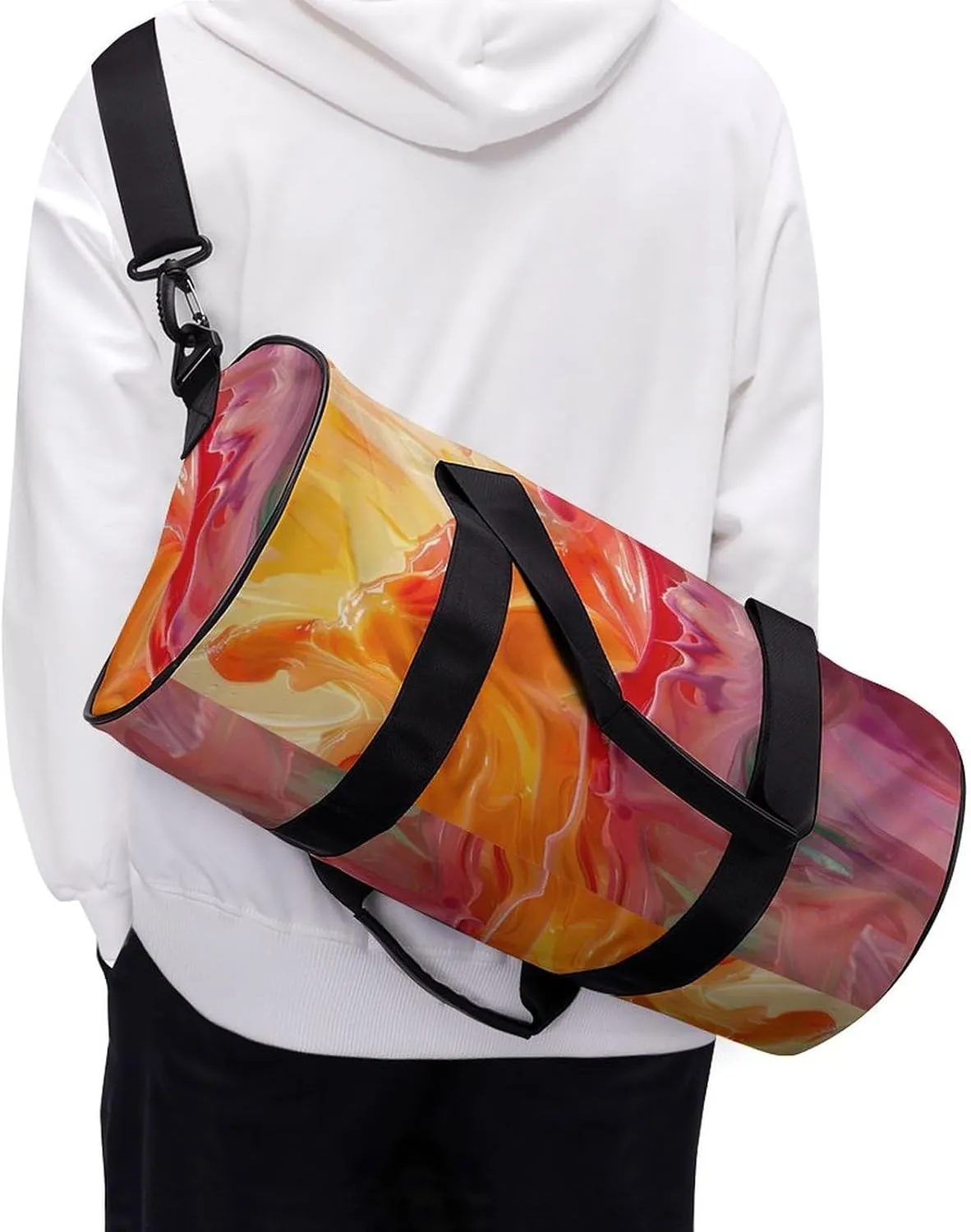 Travel Duffel Bag for Men And Women,Peach And Yellow Swirls Waterproof Sports Fitness Bag Portable Travel Duffel Bag