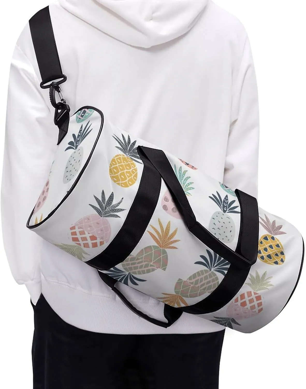 Travel Duffel Bag for Men And Women,Pineapple Doodle Drawing Waterproof Sports Fitness Bag Portable Travel Duffel Bag