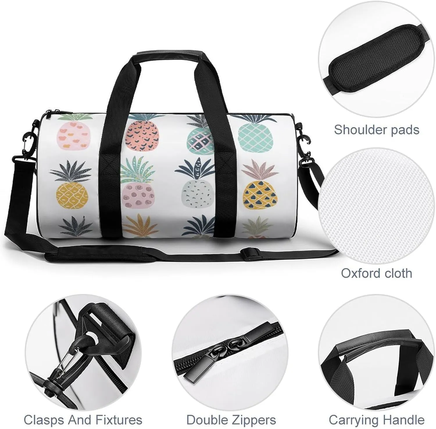 Travel Duffel Bag for Men And Women,Pineapple Doodle Drawing Waterproof Sports Fitness Bag Portable Travel Duffel Bag