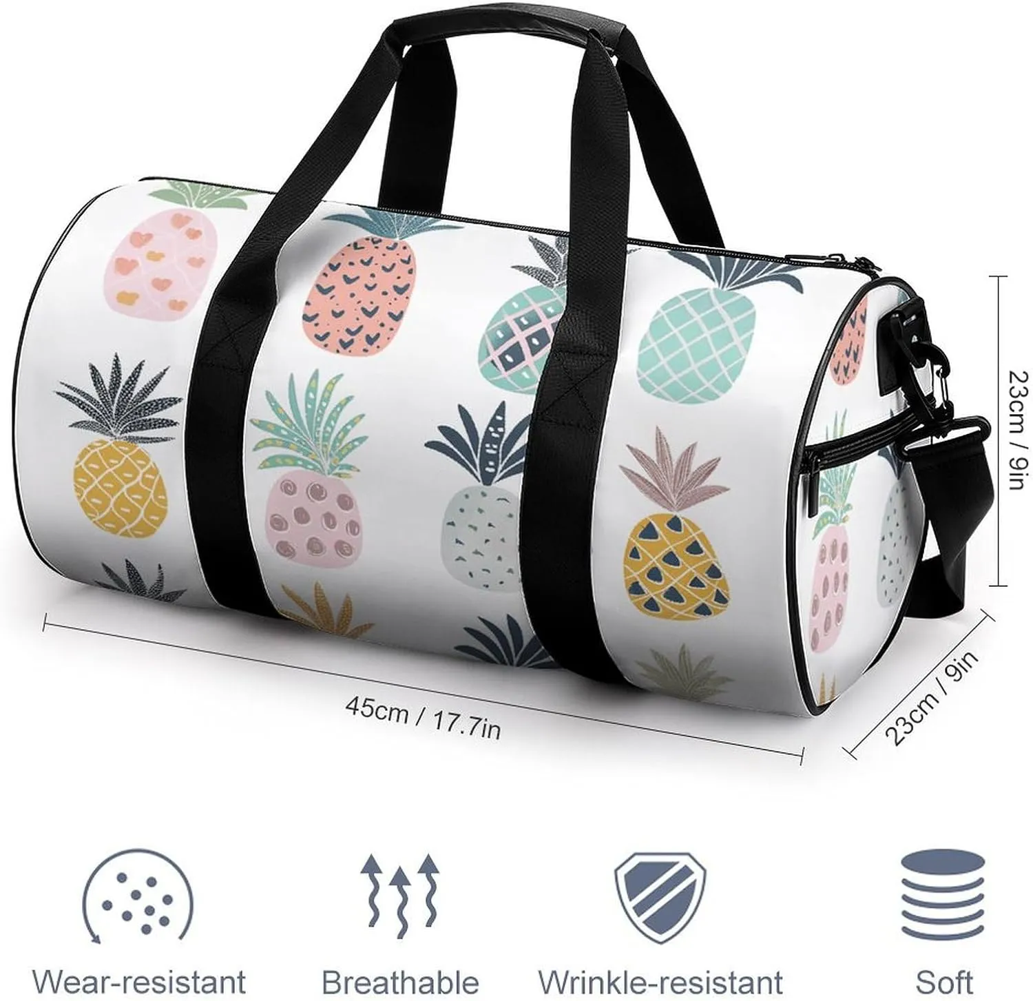 Travel Duffel Bag for Men And Women,Pineapple Doodle Drawing Waterproof Sports Fitness Bag Portable Travel Duffel Bag