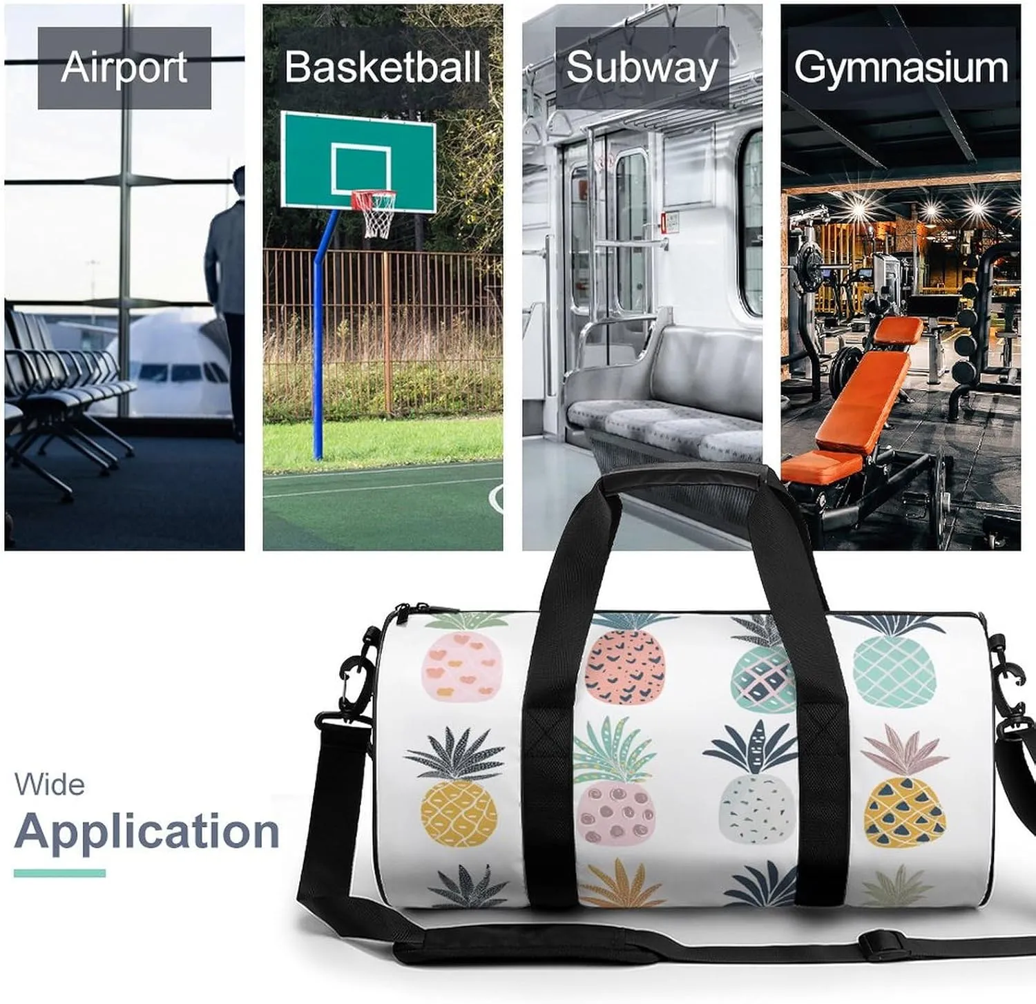 Travel Duffel Bag for Men And Women,Pineapple Doodle Drawing Waterproof Sports Fitness Bag Portable Travel Duffel Bag