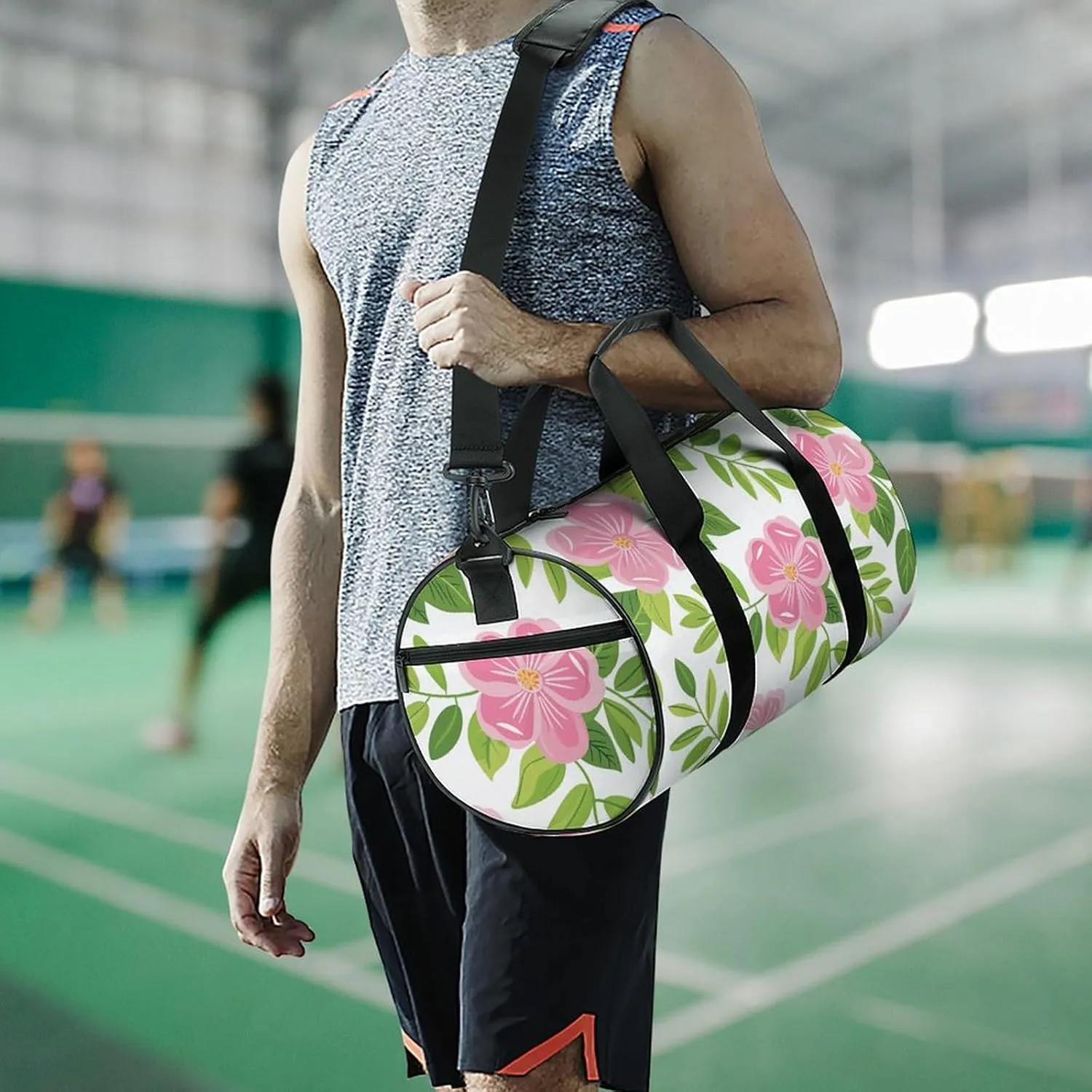 Travel Duffel Bag for Men And Women,Simple Line Flower Waterproof Sports Fitness Bag Portable Travel Duffel Bag