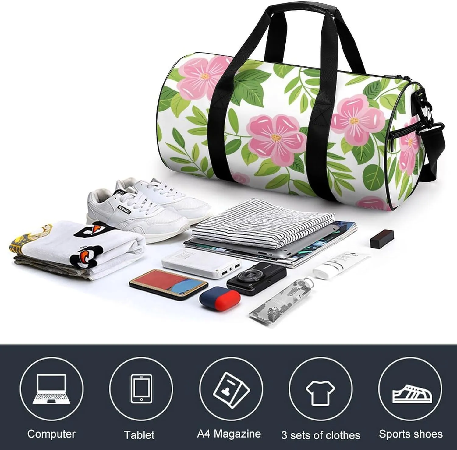 Travel Duffel Bag for Men And Women,Simple Line Flower Waterproof Sports Fitness Bag Portable Travel Duffel Bag