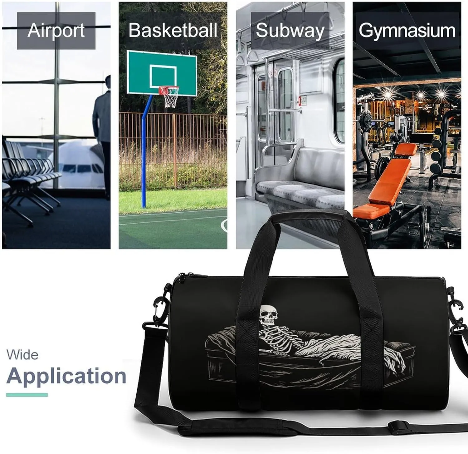 Travel Duffel Bag for Men And Women,Skeleton in The Coffin Waterproof Sports Fitness Bag Portable Travel Duffel Bag, 17.7in/9in/9in