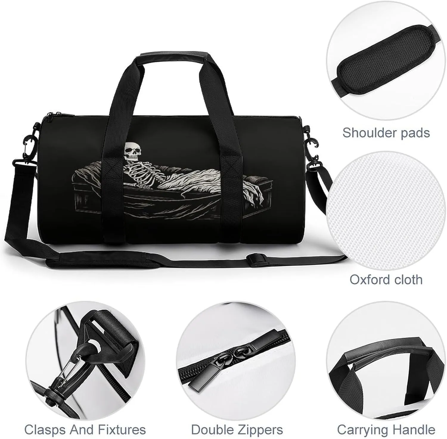 Travel Duffel Bag for Men And Women,Skeleton in The Coffin Waterproof Sports Fitness Bag Portable Travel Duffel Bag, 17.7in/9in/9in