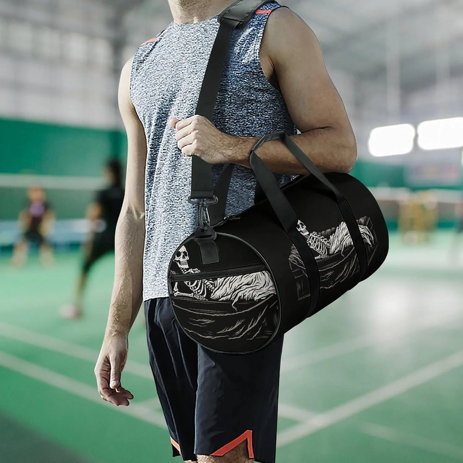 Travel Duffel Bag for Men And Women,Skeleton in The Coffin Waterproof Sports Fitness Bag Portable Travel Duffel Bag, 17.7in/9in/9in