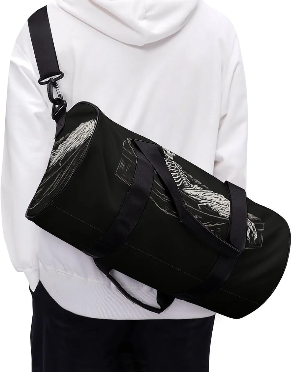 Travel Duffel Bag for Men And Women,Skeleton in The Coffin Waterproof Sports Fitness Bag Portable Travel Duffel Bag, 17.7in/9in/9in