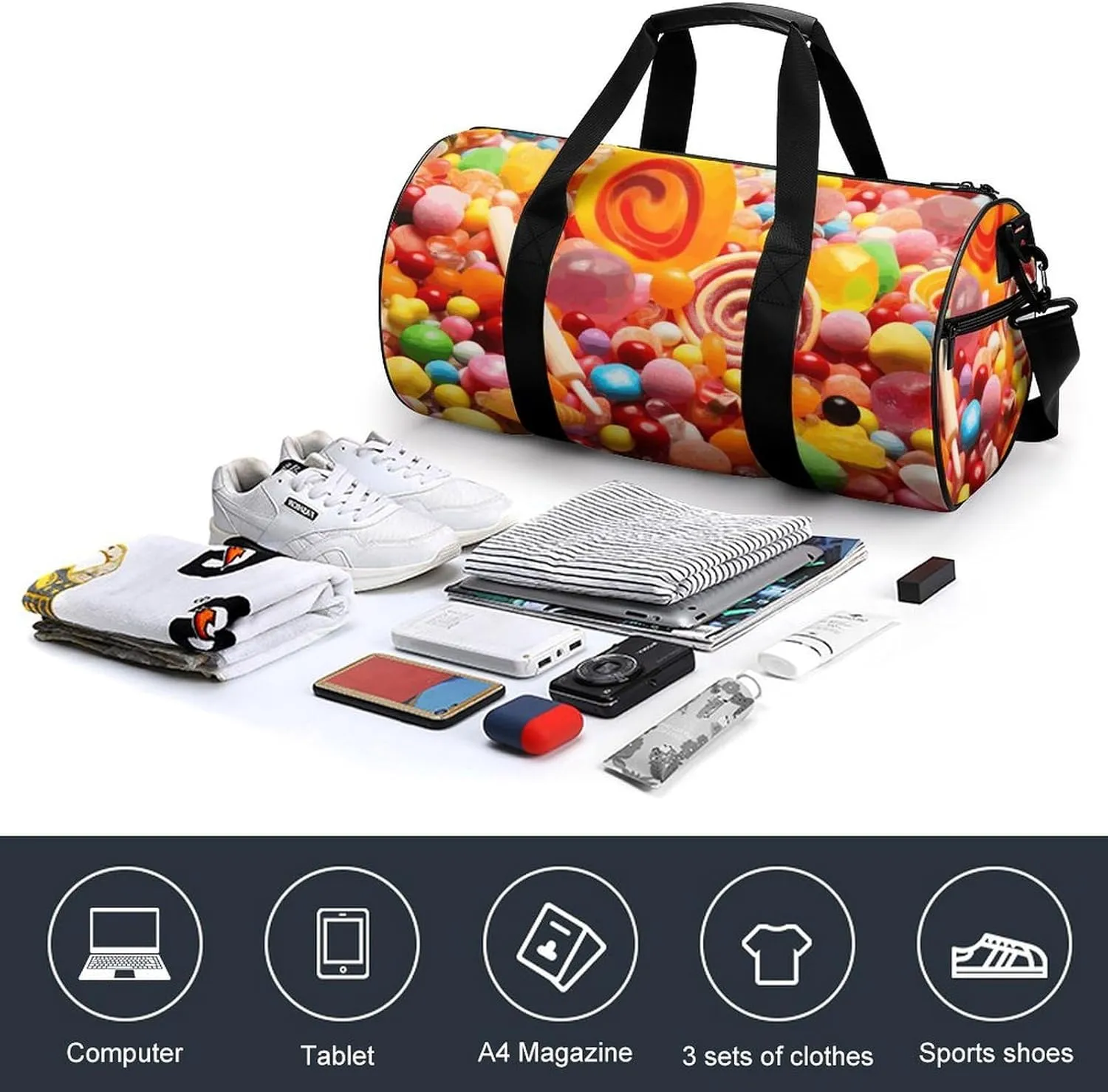 Travel Duffel Bag for Men And Women,Sweet Candies Waterproof Sports Fitness Bag Portable Travel Duffel Bag