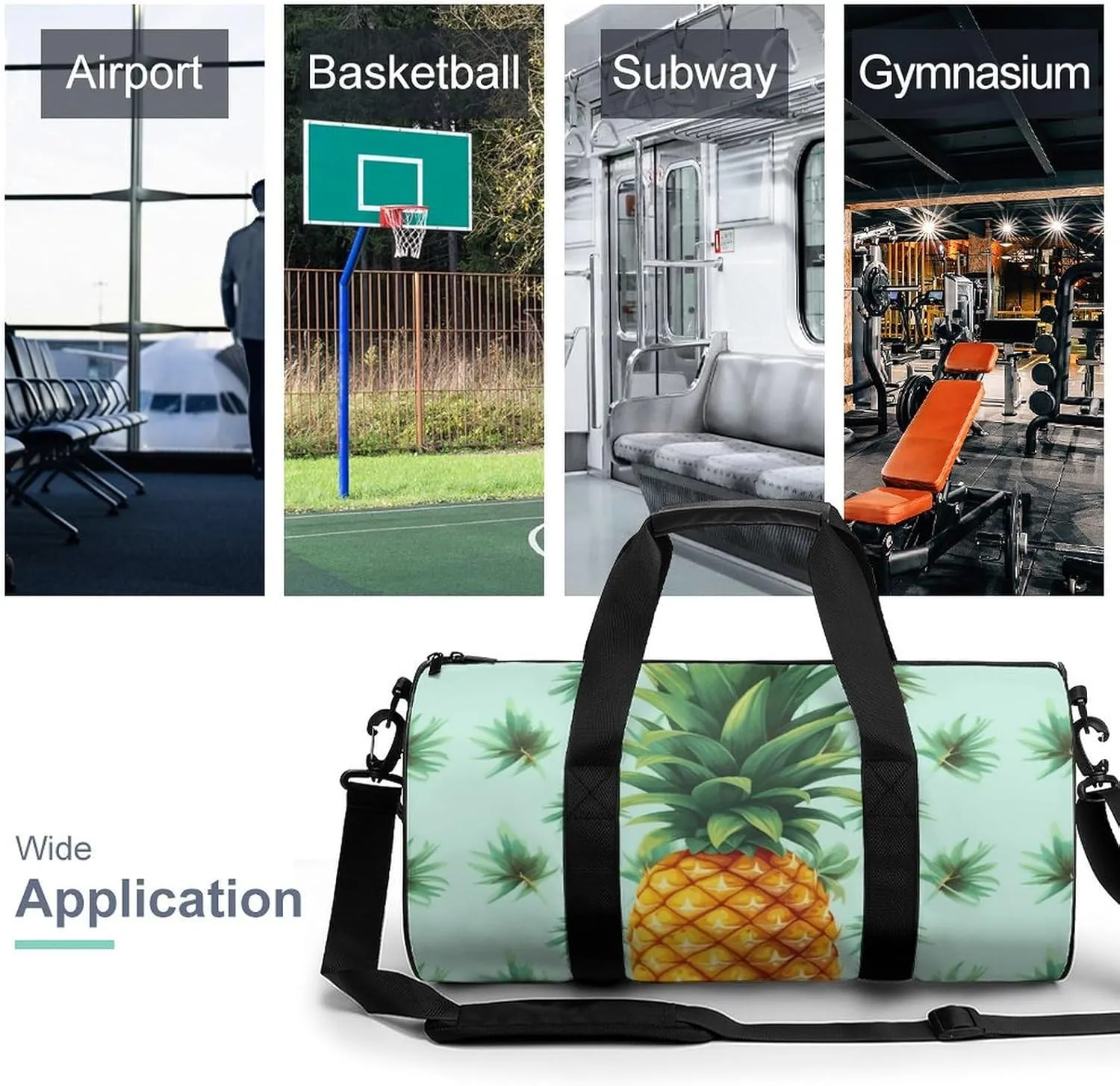 Travel Duffel Bag for Men And Women,Tropical Fruit Pineapple Waterproof Sports Fitness Bag Portable Travel Duffel Bag