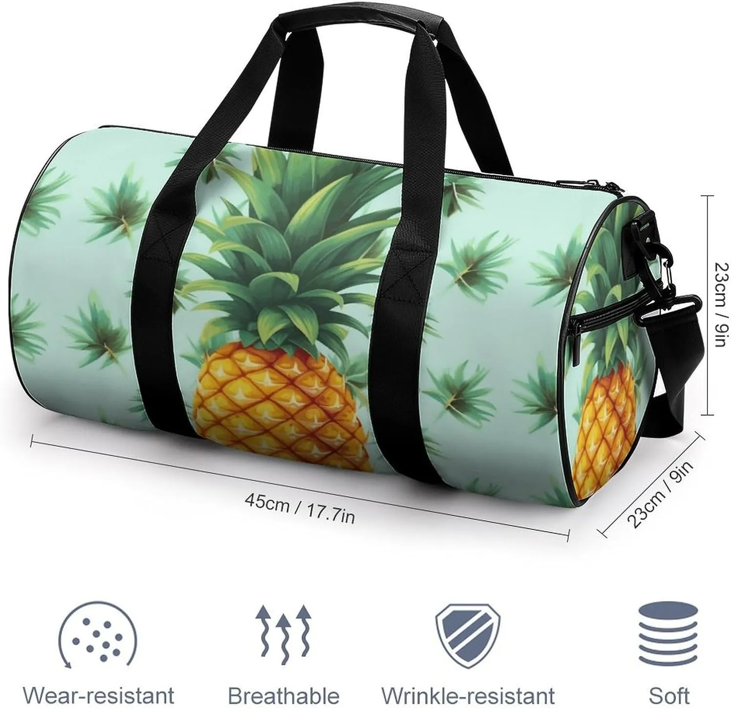 Travel Duffel Bag for Men And Women,Tropical Fruit Pineapple Waterproof Sports Fitness Bag Portable Travel Duffel Bag