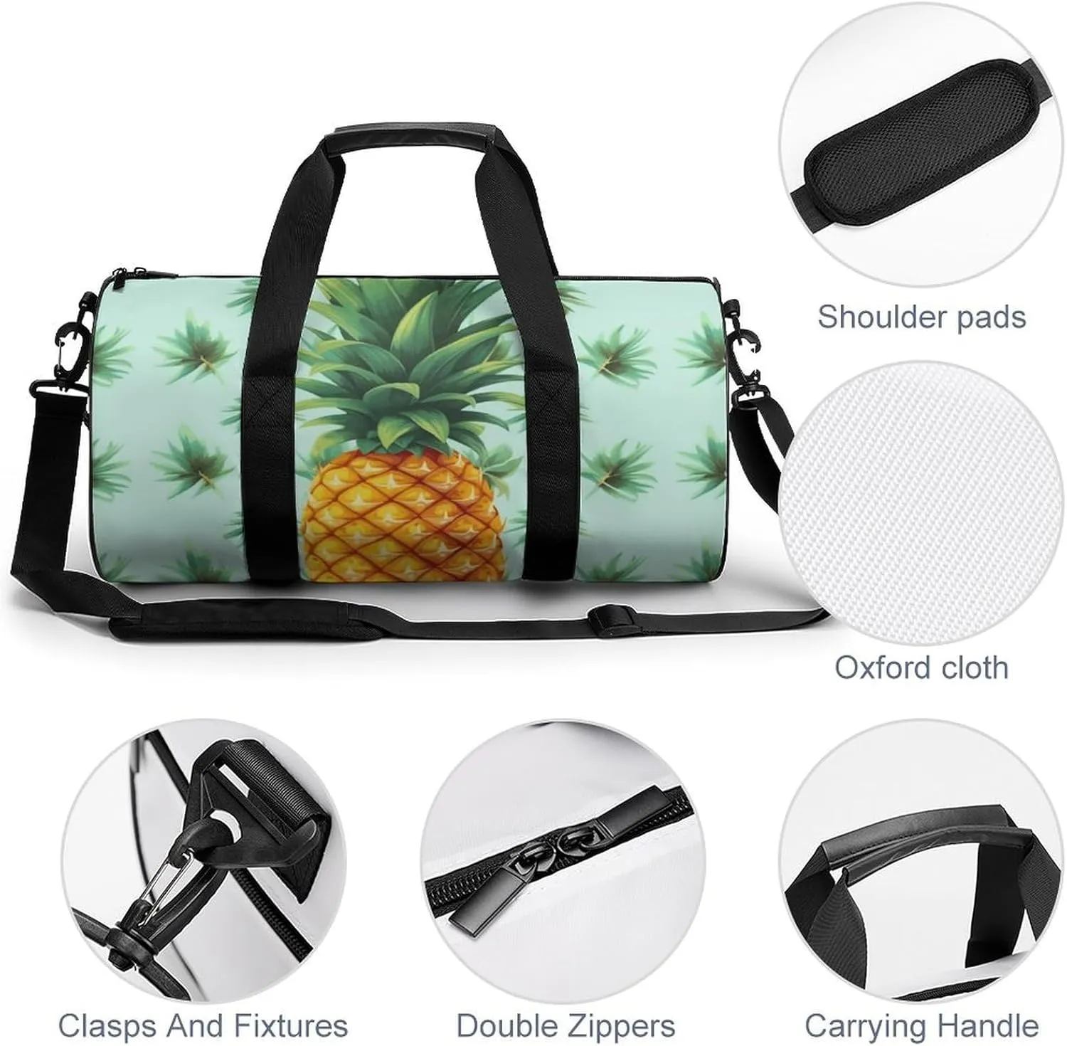 Travel Duffel Bag for Men And Women,Tropical Fruit Pineapple Waterproof Sports Fitness Bag Portable Travel Duffel Bag