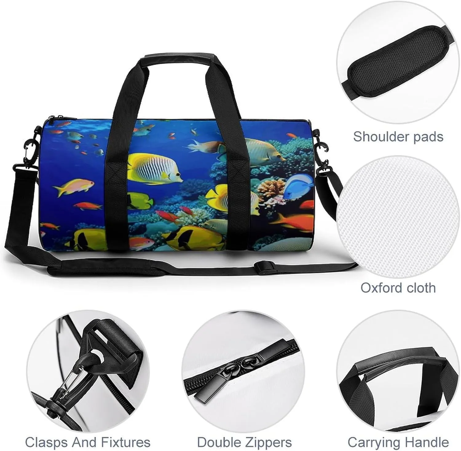 Travel Duffel Bag for Men And Women,Tropical Ocean Sea Fish Waterproof Sports Fitness Bag Portable Travel Duffel Bag
