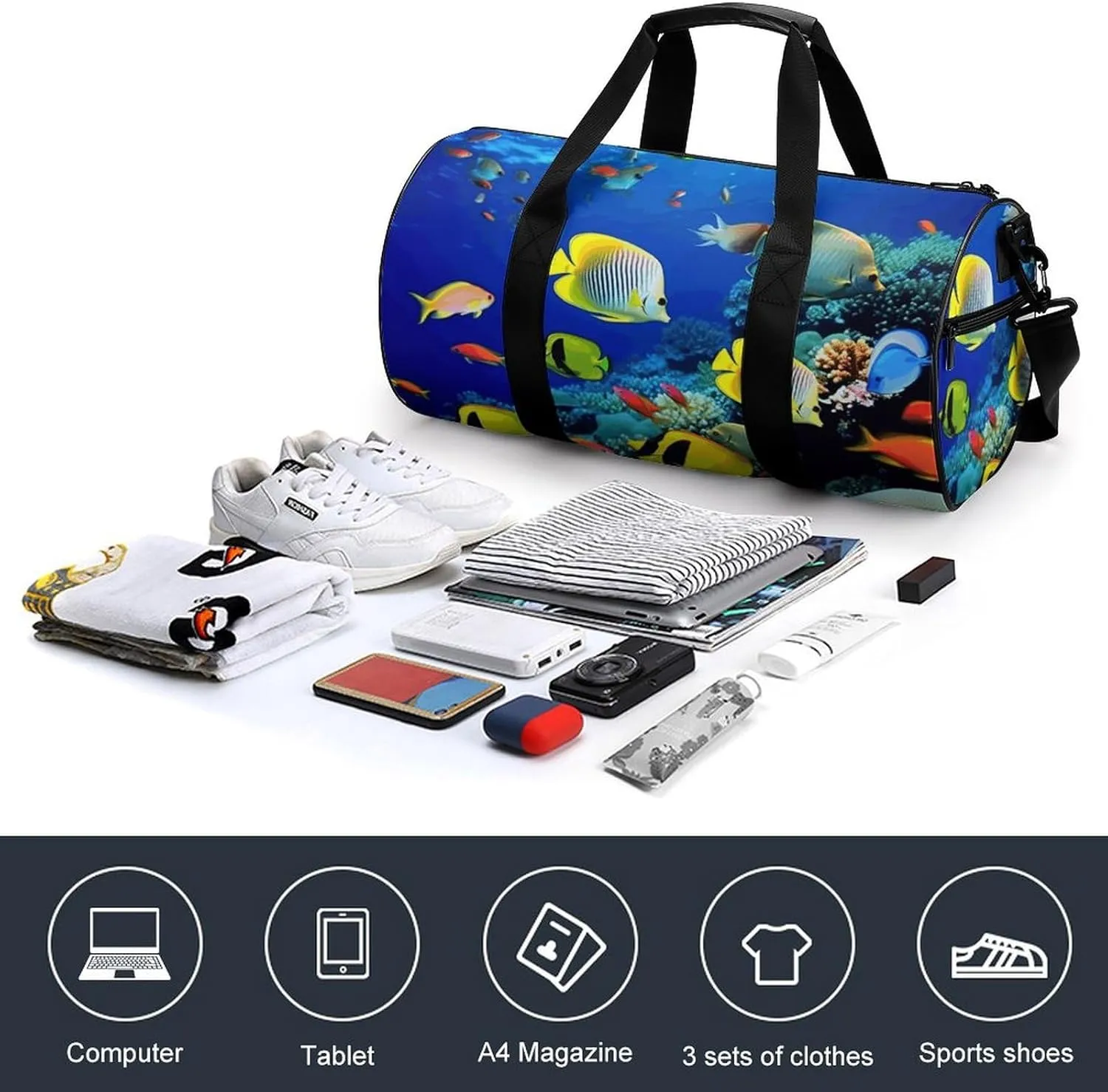 Travel Duffel Bag for Men And Women,Tropical Ocean Sea Fish Waterproof Sports Fitness Bag Portable Travel Duffel Bag