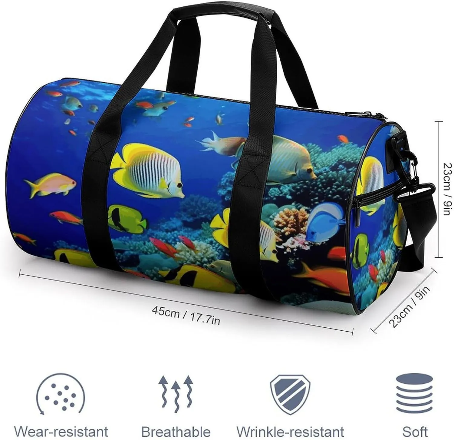 Travel Duffel Bag for Men And Women,Tropical Ocean Sea Fish Waterproof Sports Fitness Bag Portable Travel Duffel Bag