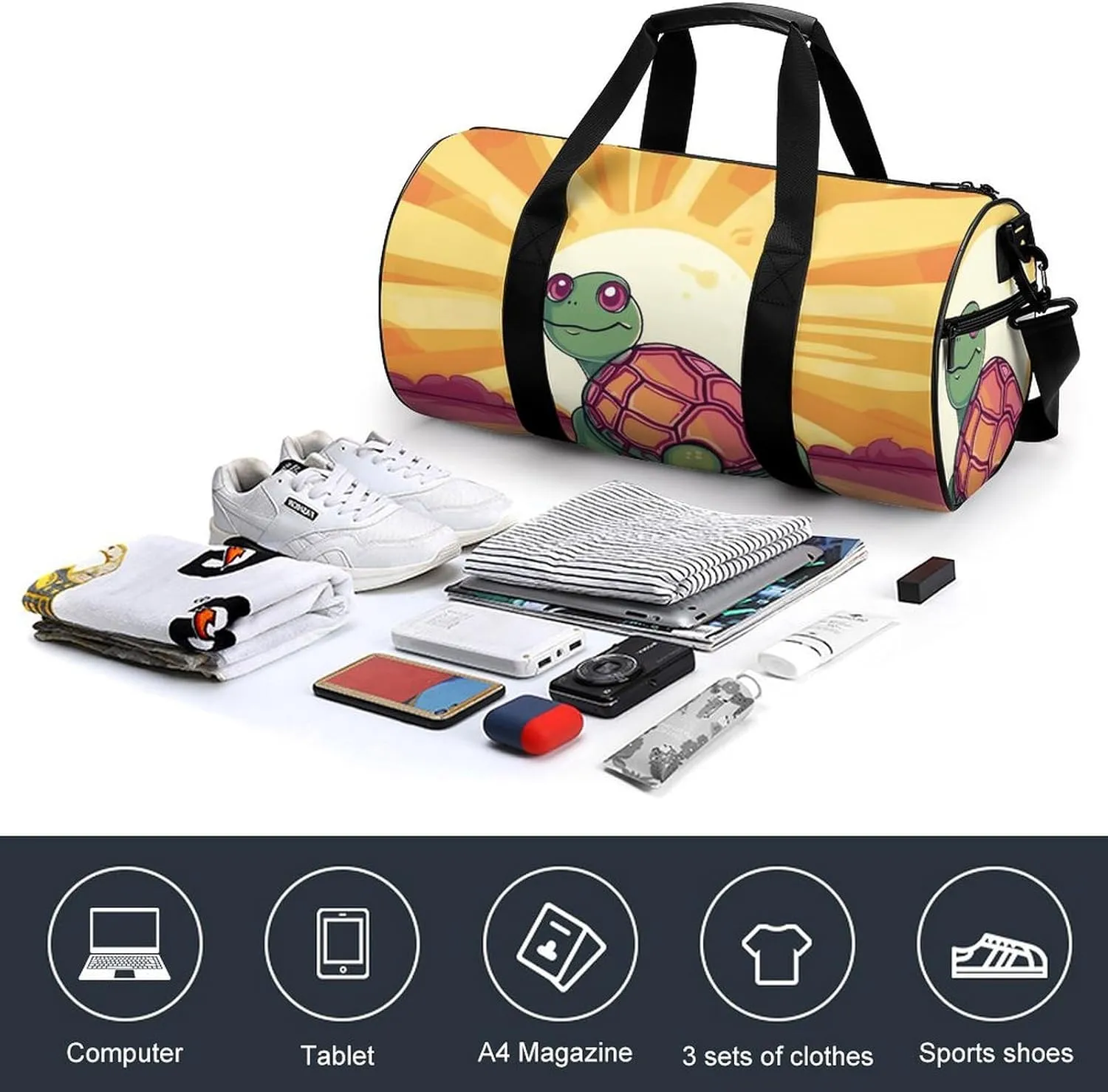 Travel Duffel Bag for Men And Women,Turtle in The Sun Waterproof Sports Fitness Bag Portable Travel Duffel Bag