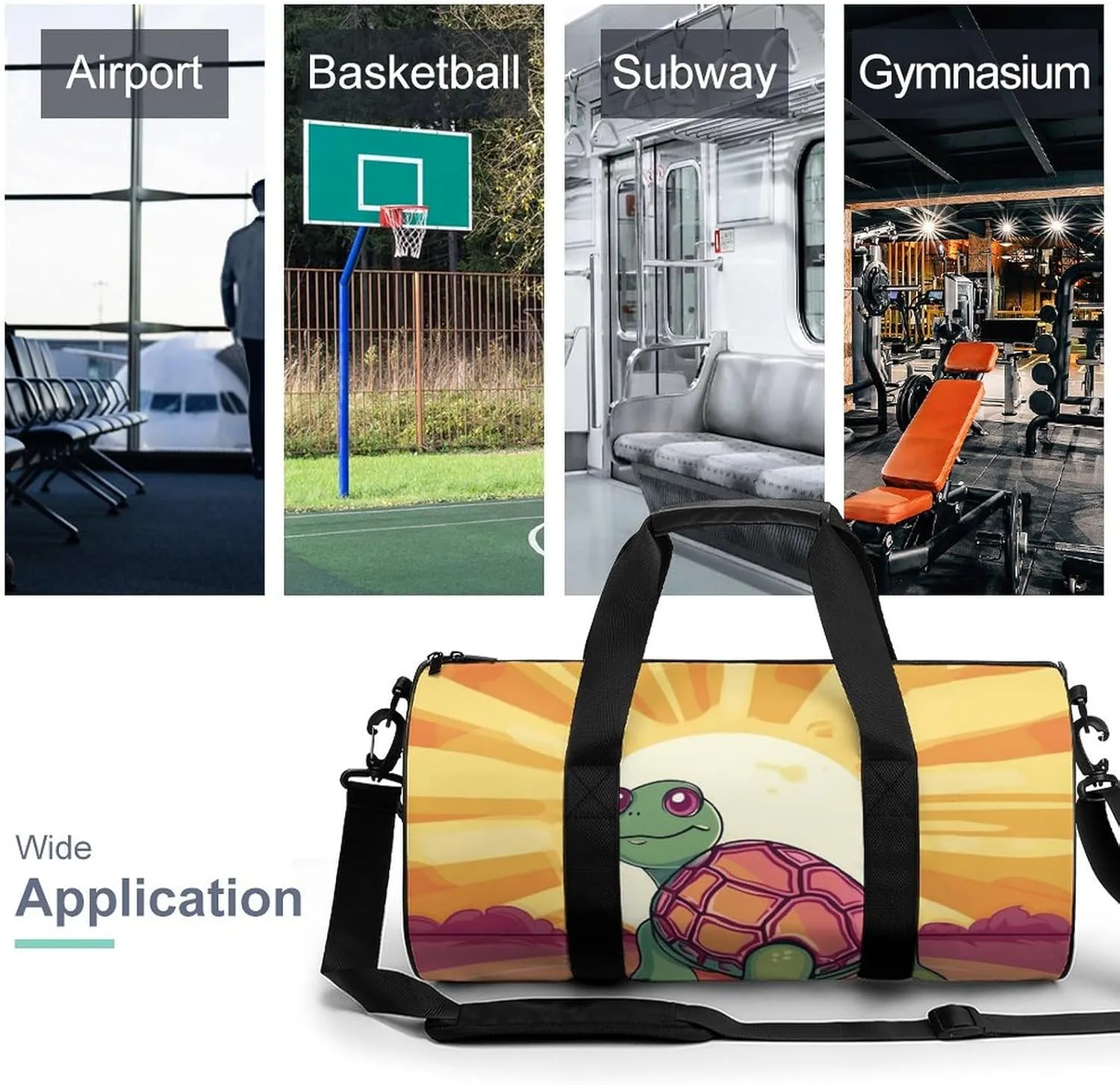 Travel Duffel Bag for Men And Women,Turtle in The Sun Waterproof Sports Fitness Bag Portable Travel Duffel Bag