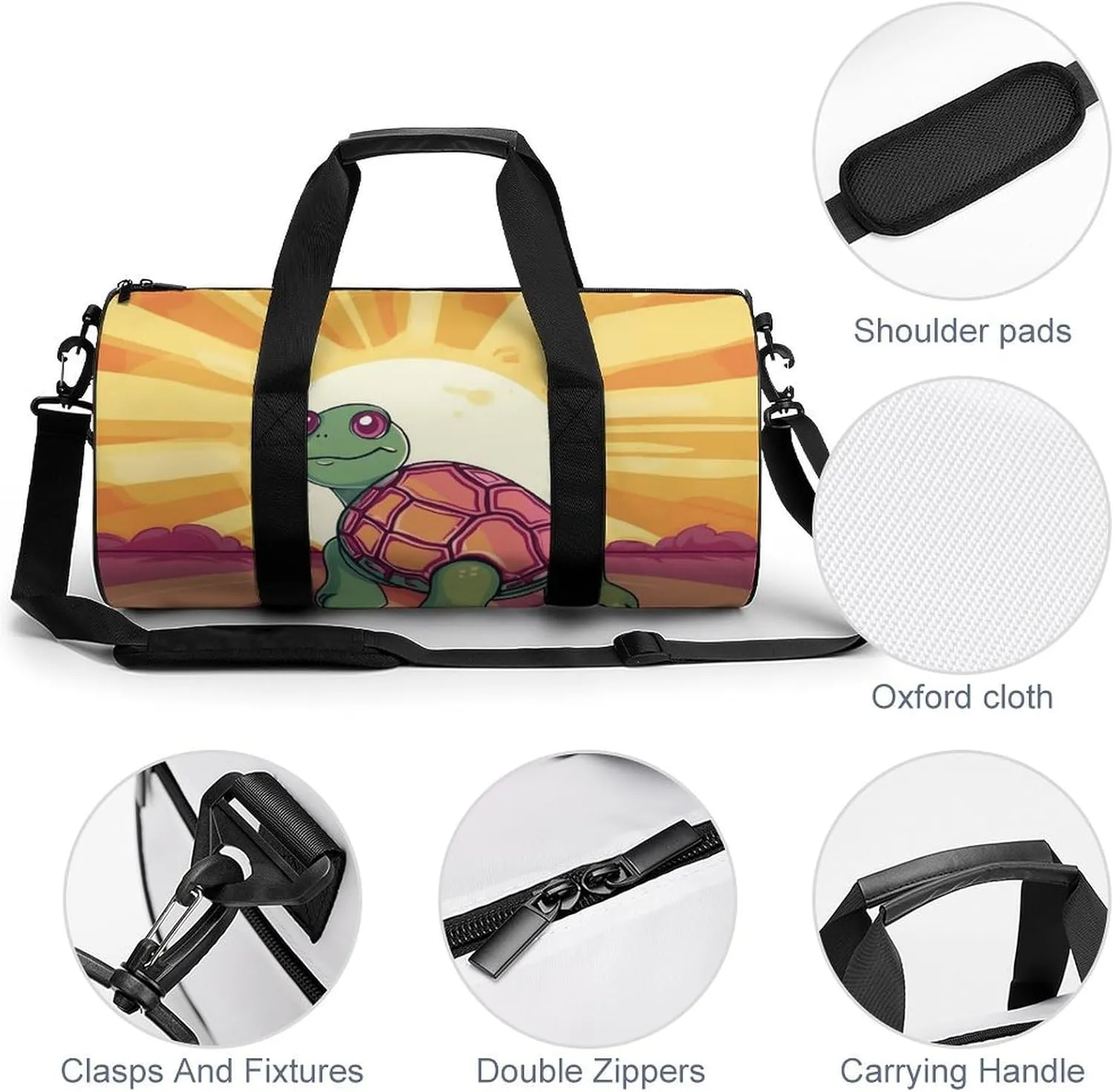 Travel Duffel Bag for Men And Women,Turtle in The Sun Waterproof Sports Fitness Bag Portable Travel Duffel Bag