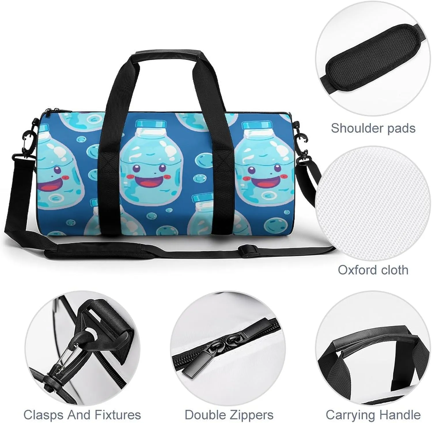 Travel Duffel Bag for Men And Women,Water Bottle Pattern Waterproof Sports Fitness Bag Portable Travel Duffel Bag