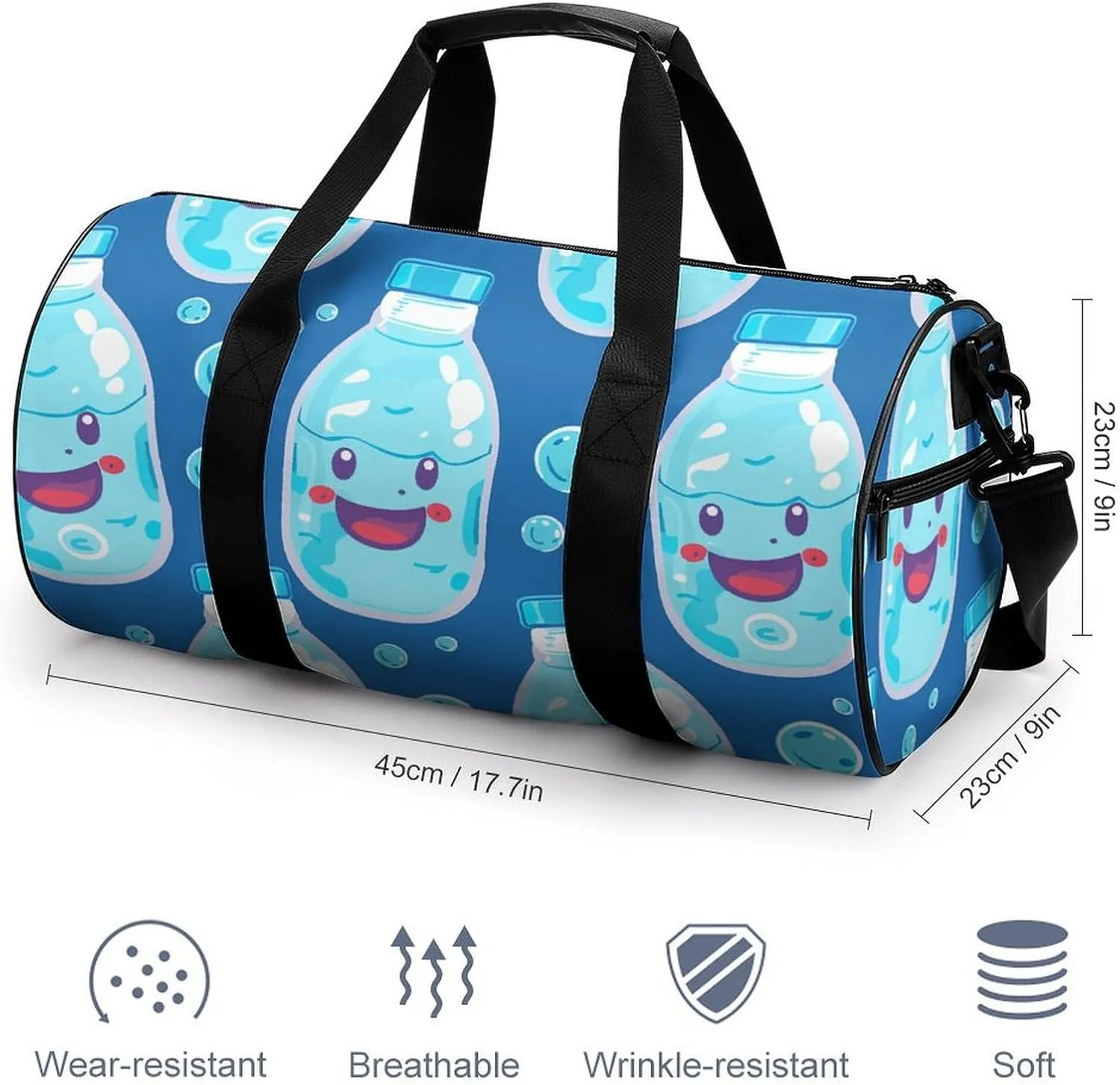 Travel Duffel Bag for Men And Women,Water Bottle Pattern Waterproof Sports Fitness Bag Portable Travel Duffel Bag