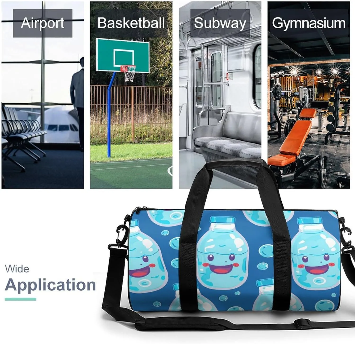 Travel Duffel Bag for Men And Women,Water Bottle Pattern Waterproof Sports Fitness Bag Portable Travel Duffel Bag